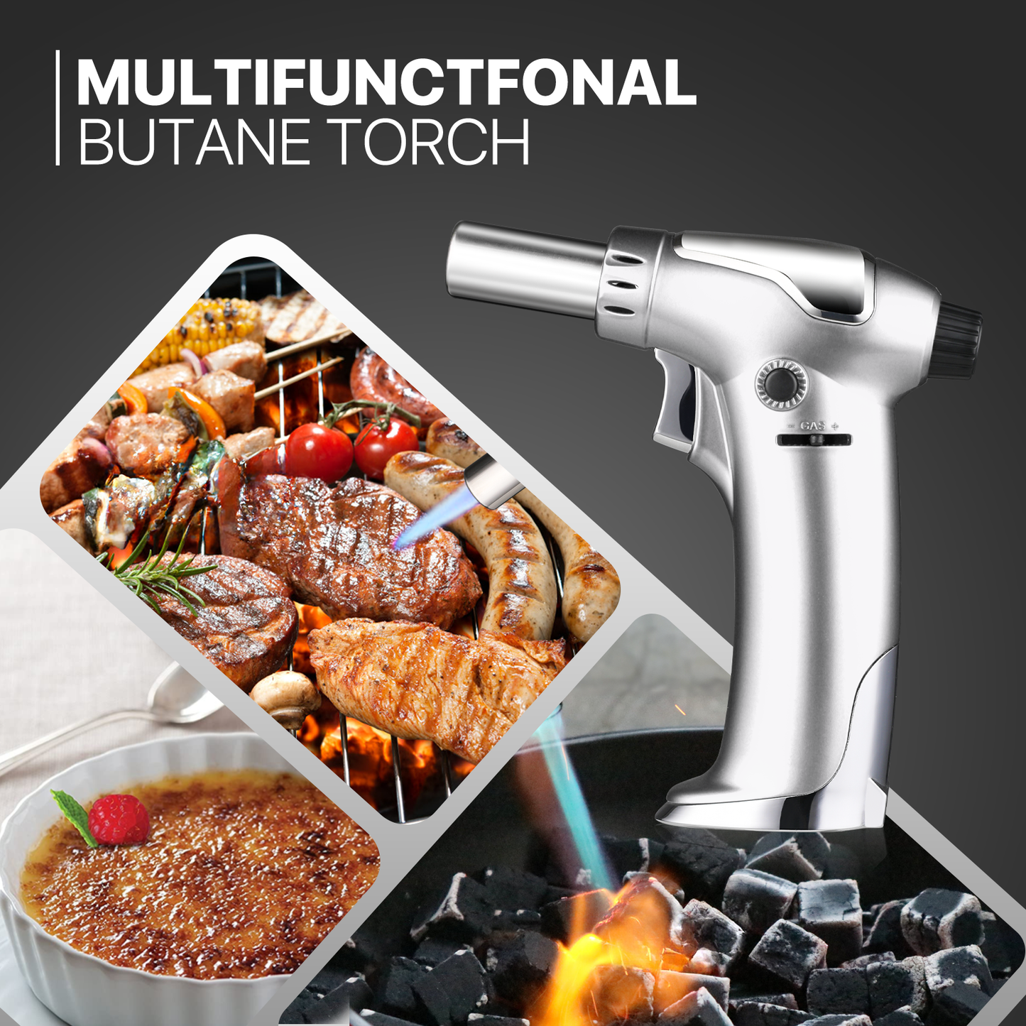 Butane Torch Lighter - Adjustable Flame Length+Safe Lock - w/Continuous Flame Mode