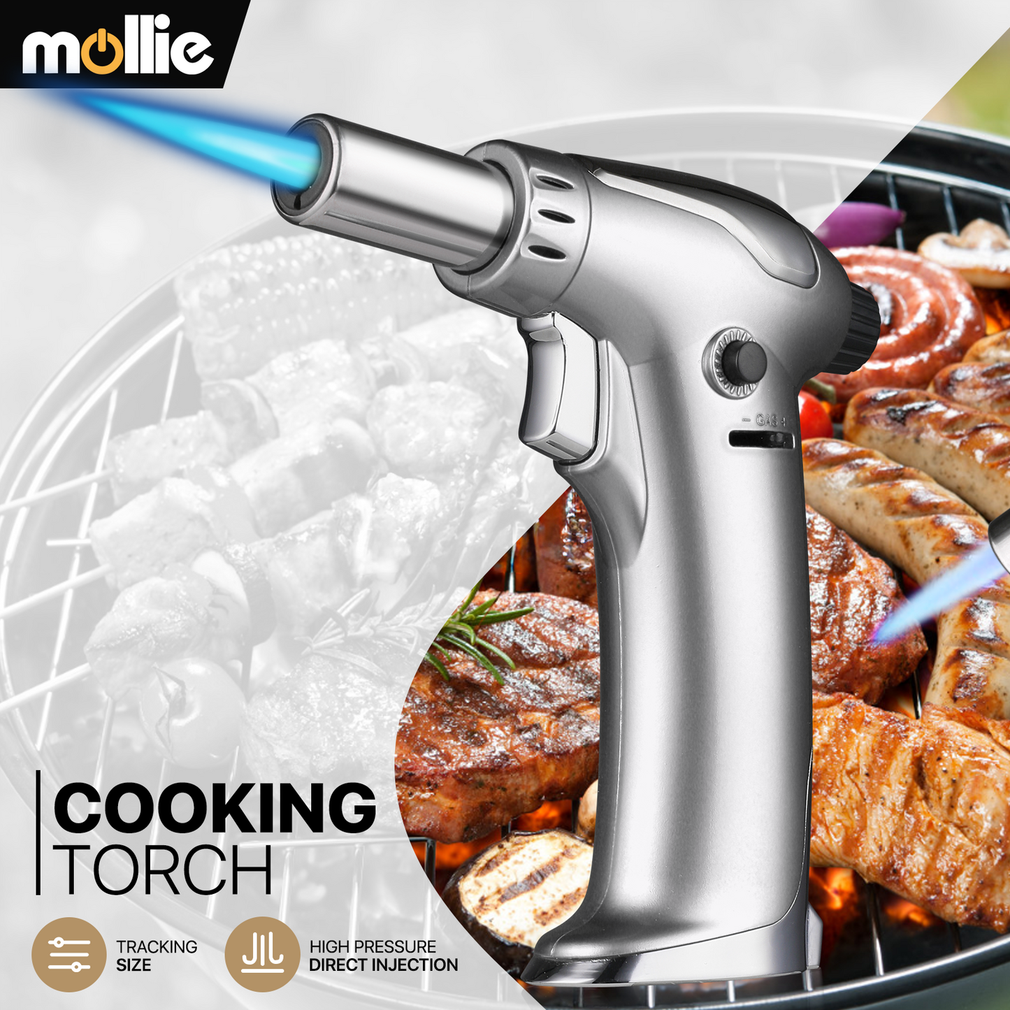 Butane Torch Lighter - Adjustable Flame Length+Safe Lock - w/Continuous Flame Mode