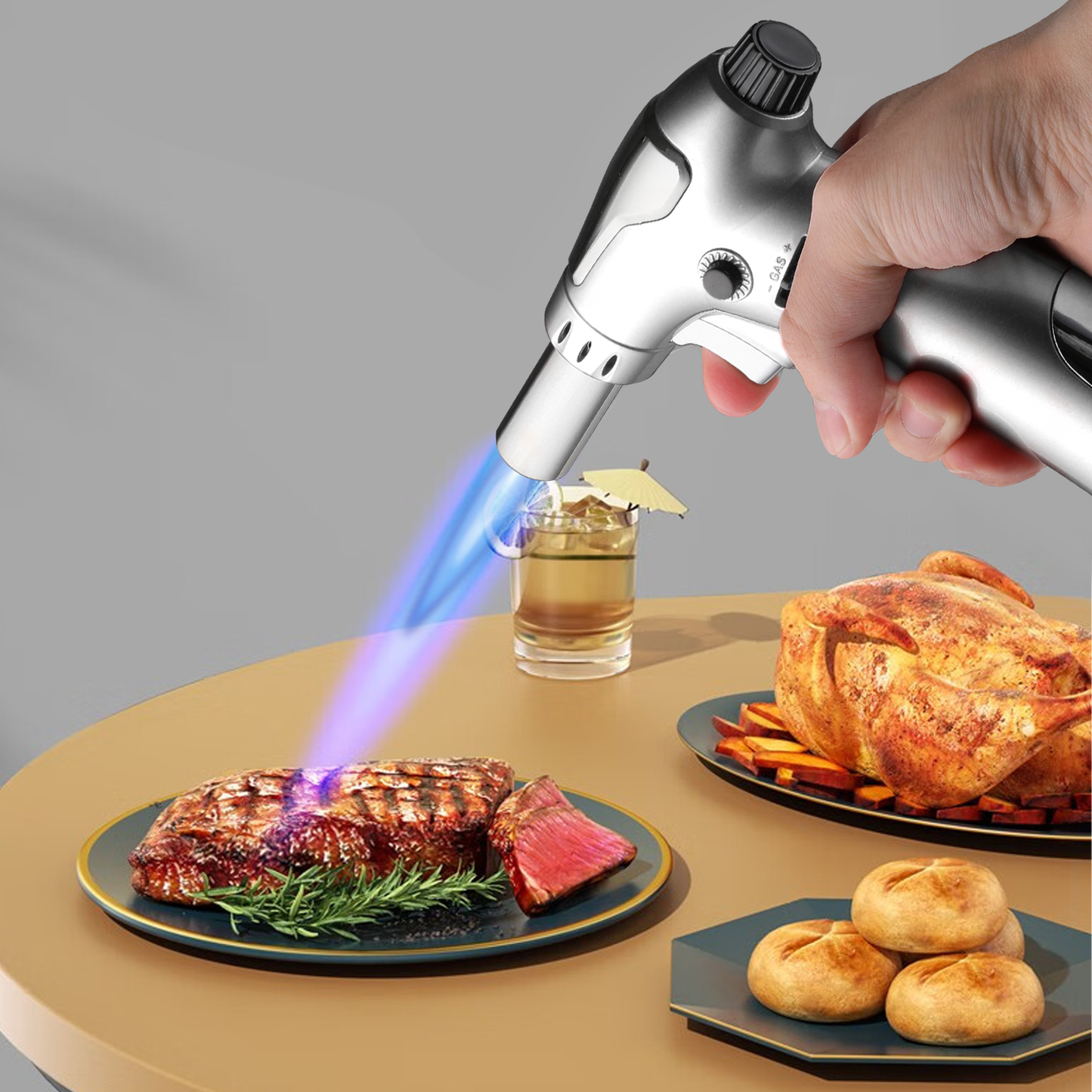 Butane Torch Lighter - Adjustable Flame Length+Safe Lock - w/Continuous Flame Mode