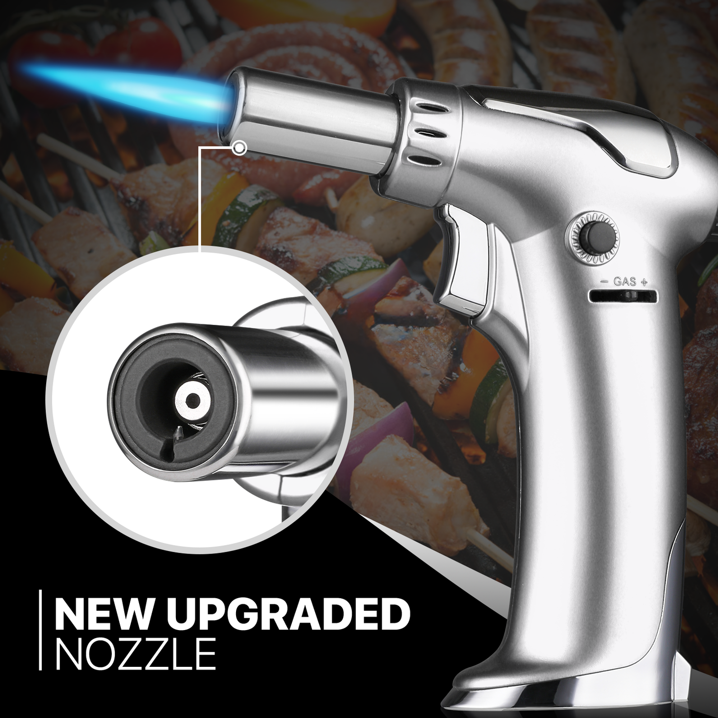 Butane Torch Lighter - Adjustable Flame Length+Safe Lock - w/Continuous Flame Mode