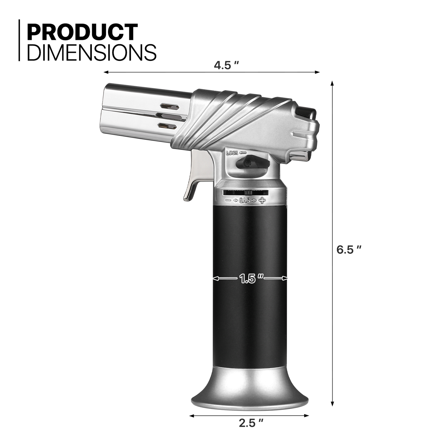 Butane Torch Lighter - Adjustable Flame Length+Safe Lock - w/Continuous Flame Mode