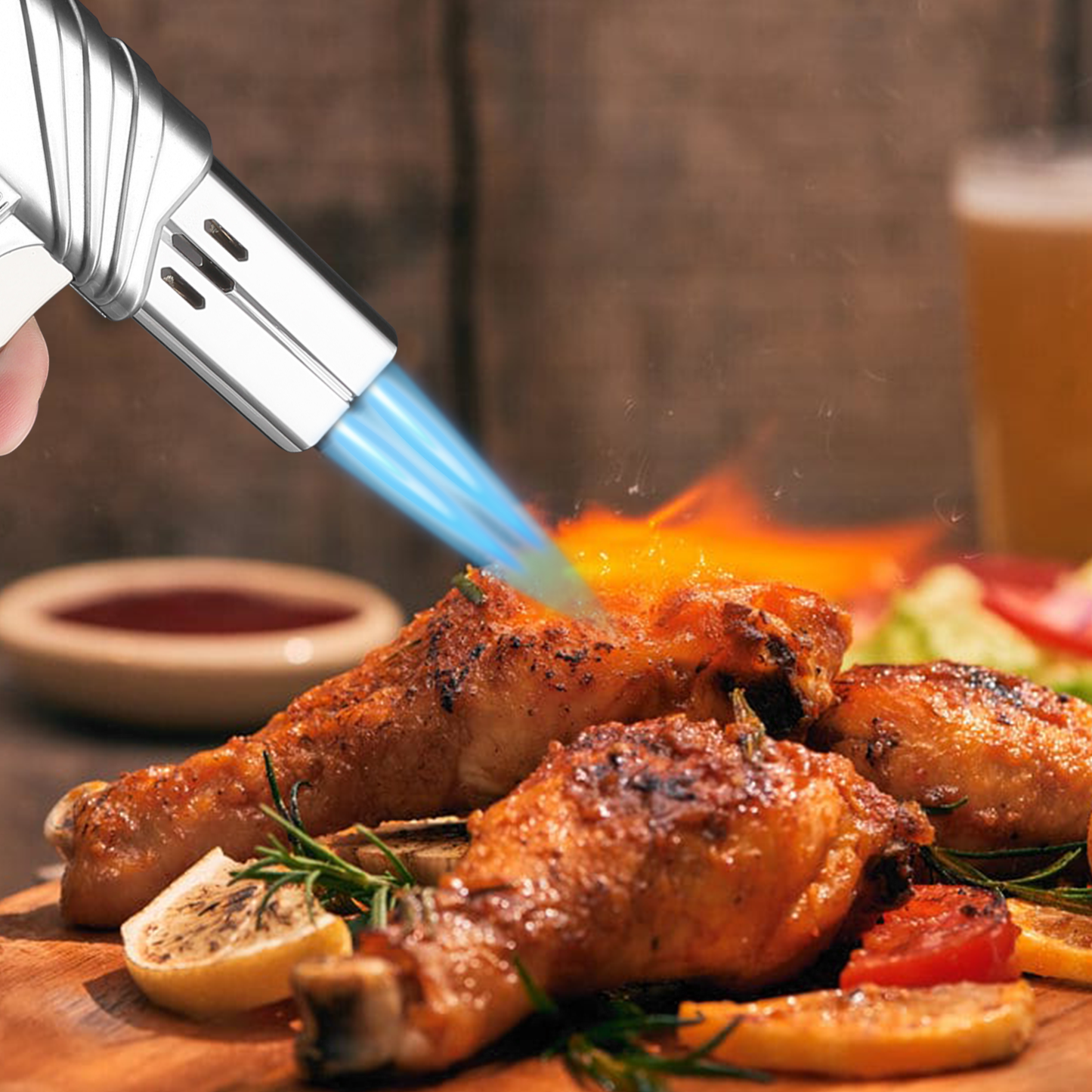 Butane Torch Lighter - Adjustable Flame Length+Safe Lock - w/Continuous Flame Mode