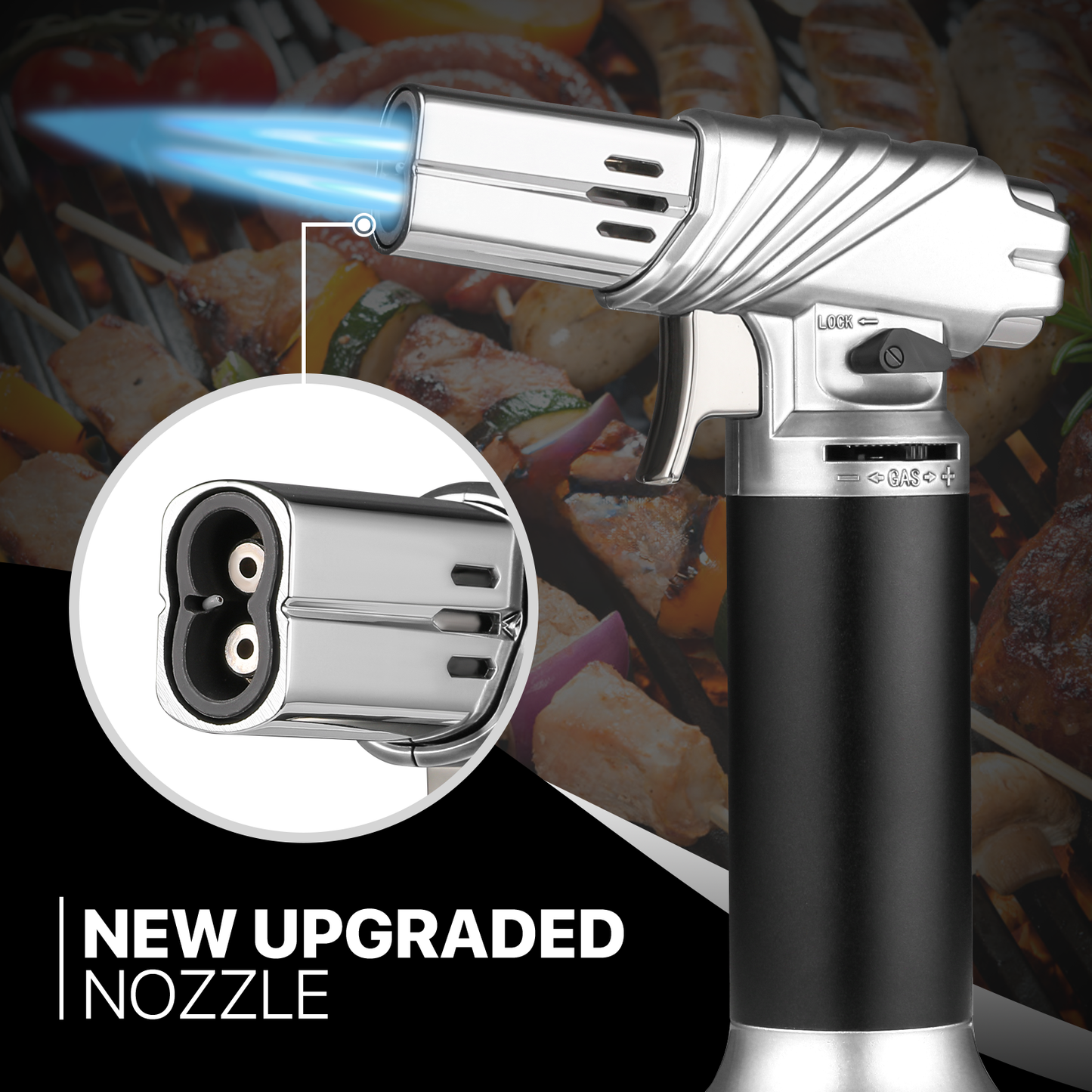 Butane Torch Lighter - Adjustable Flame Length+Safe Lock - w/Continuous Flame Mode