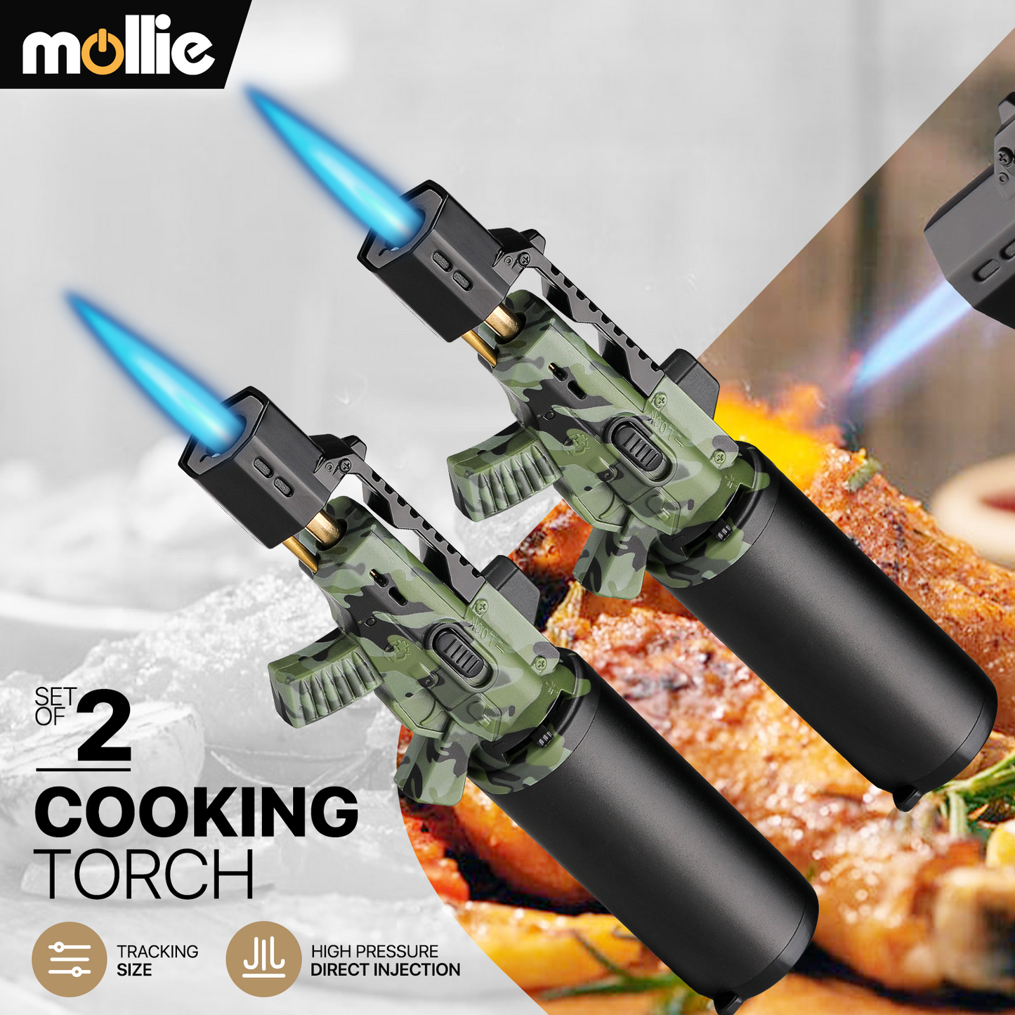 Butane Torch Lighter - Adjustable Flame Length+Safe Lock - w/Continuous Flame Mode