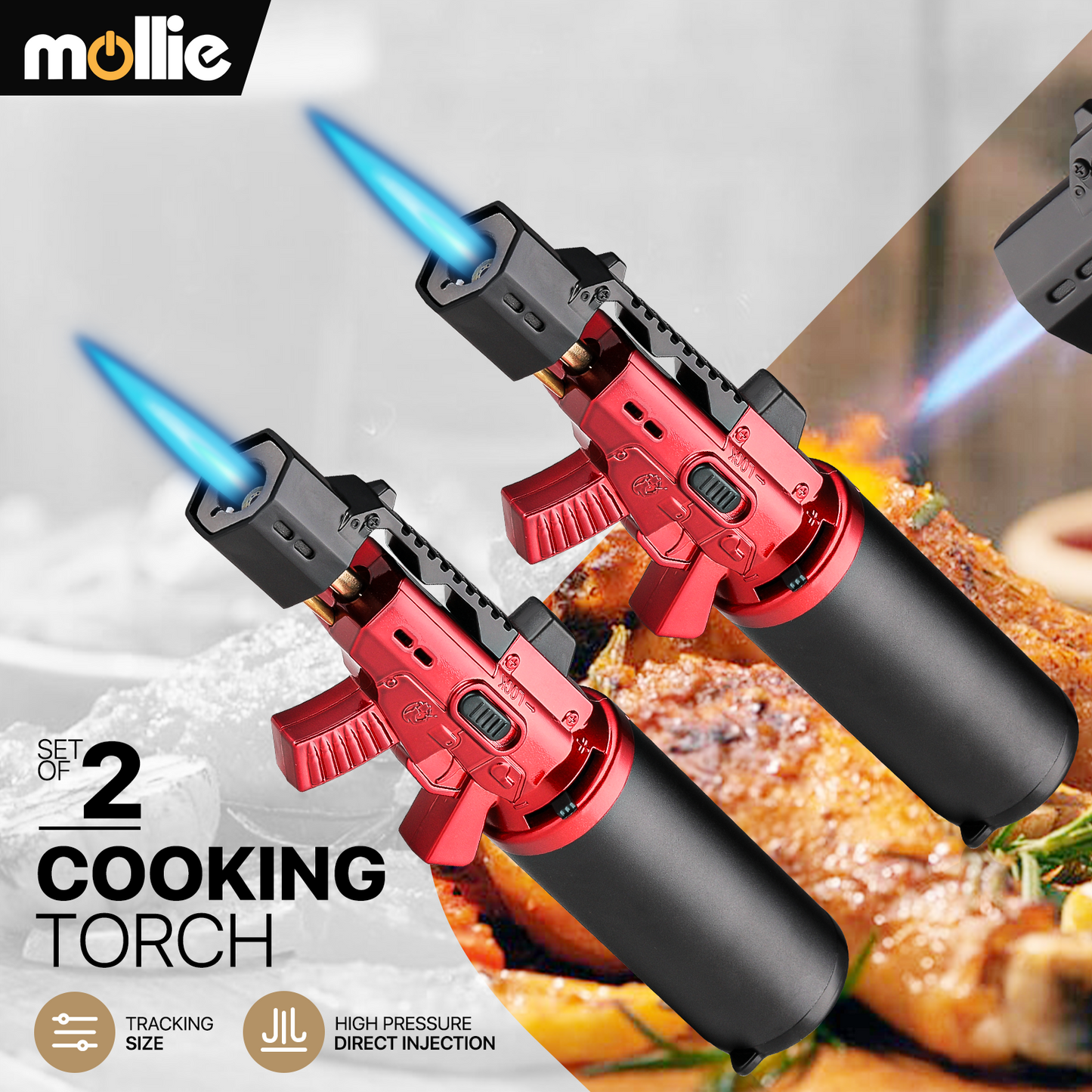 Butane Torch Lighter - Adjustable Flame Length+Safe Lock - w/Continuous Flame Mode