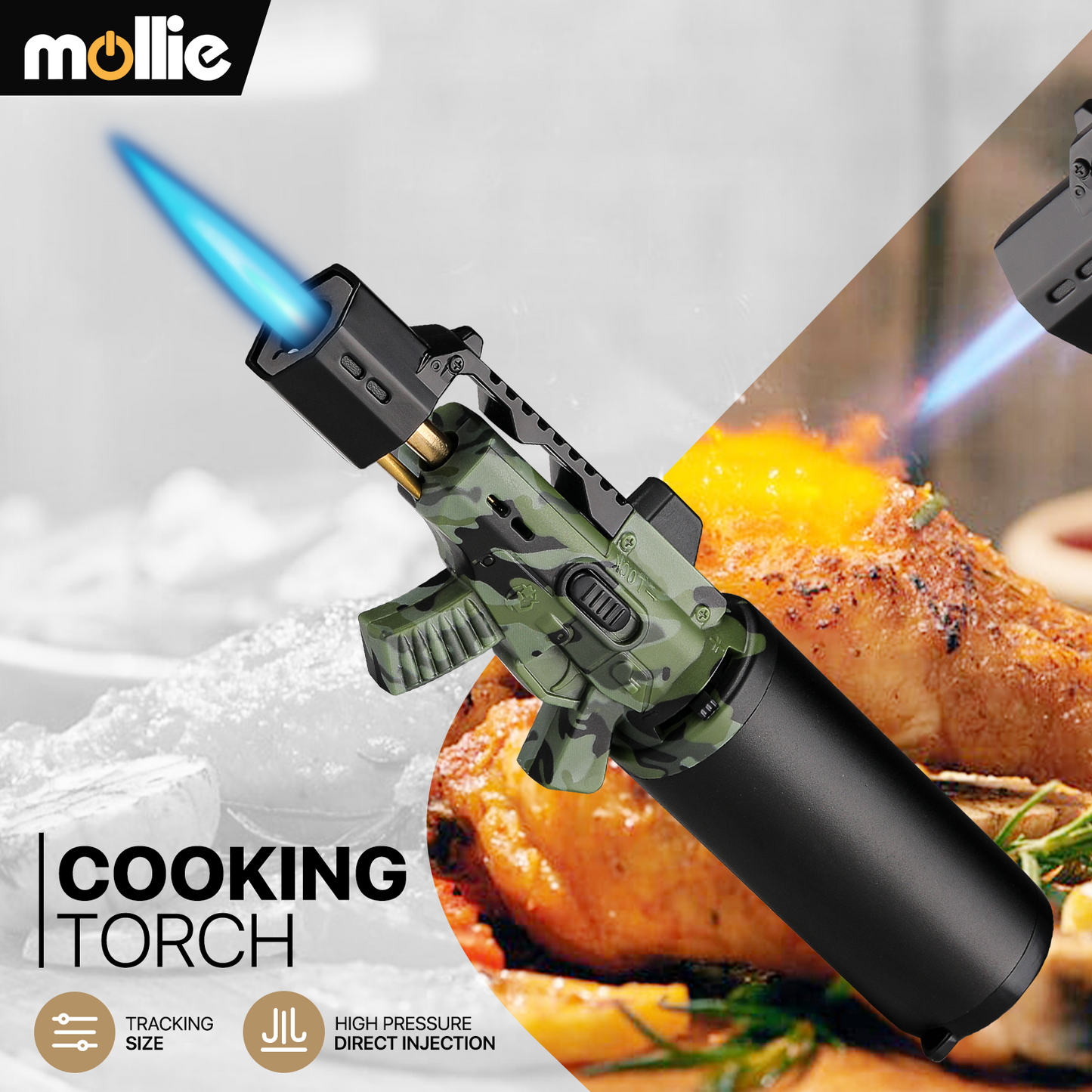 Butane Torch Lighter - Adjustable Flame Length+Safe Lock - w/Continuous Flame Mode