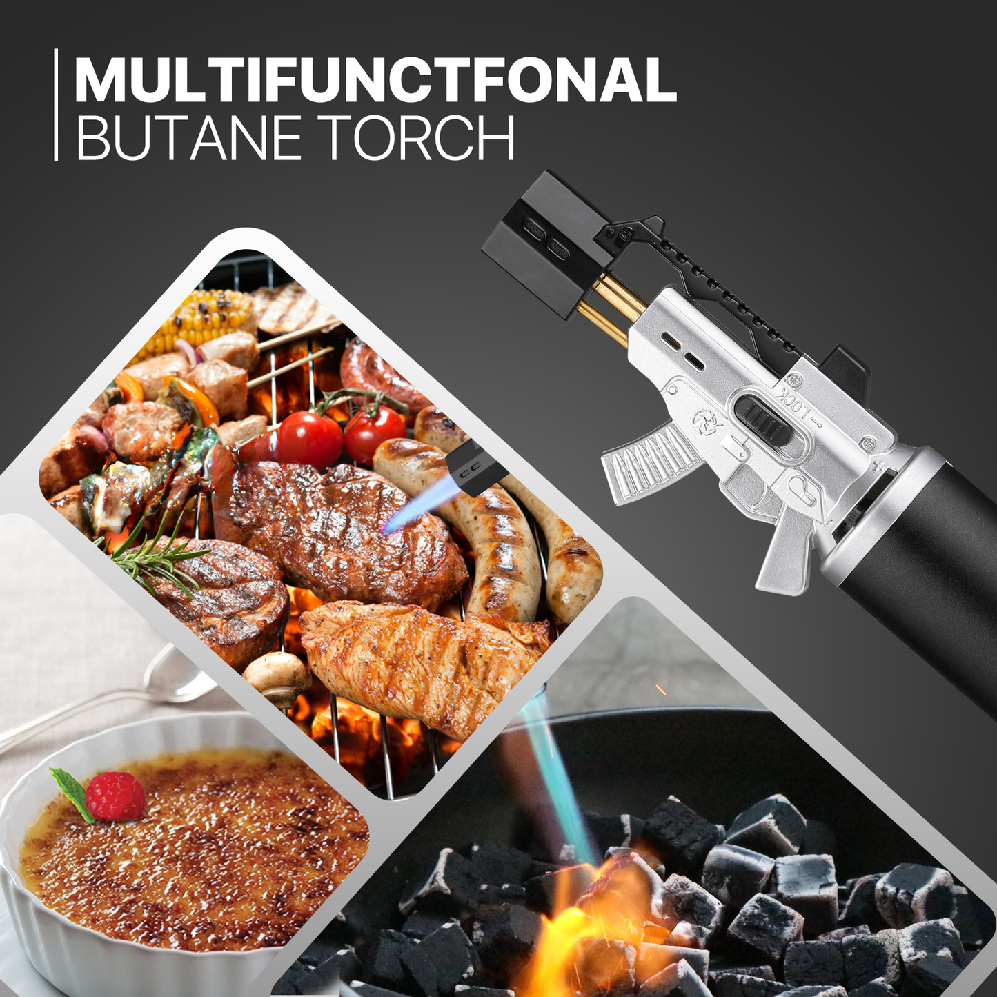 Butane Torch Lighter - Adjustable Flame Length+Safe Lock - w/Continuous Flame Mode