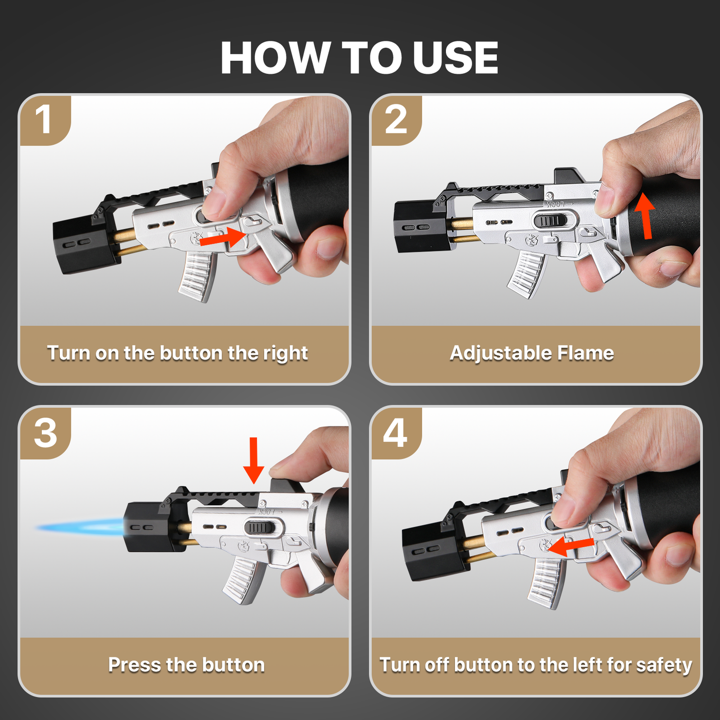 Butane Torch Lighter - Adjustable Flame Length+Safe Lock - w/Continuous Flame Mode