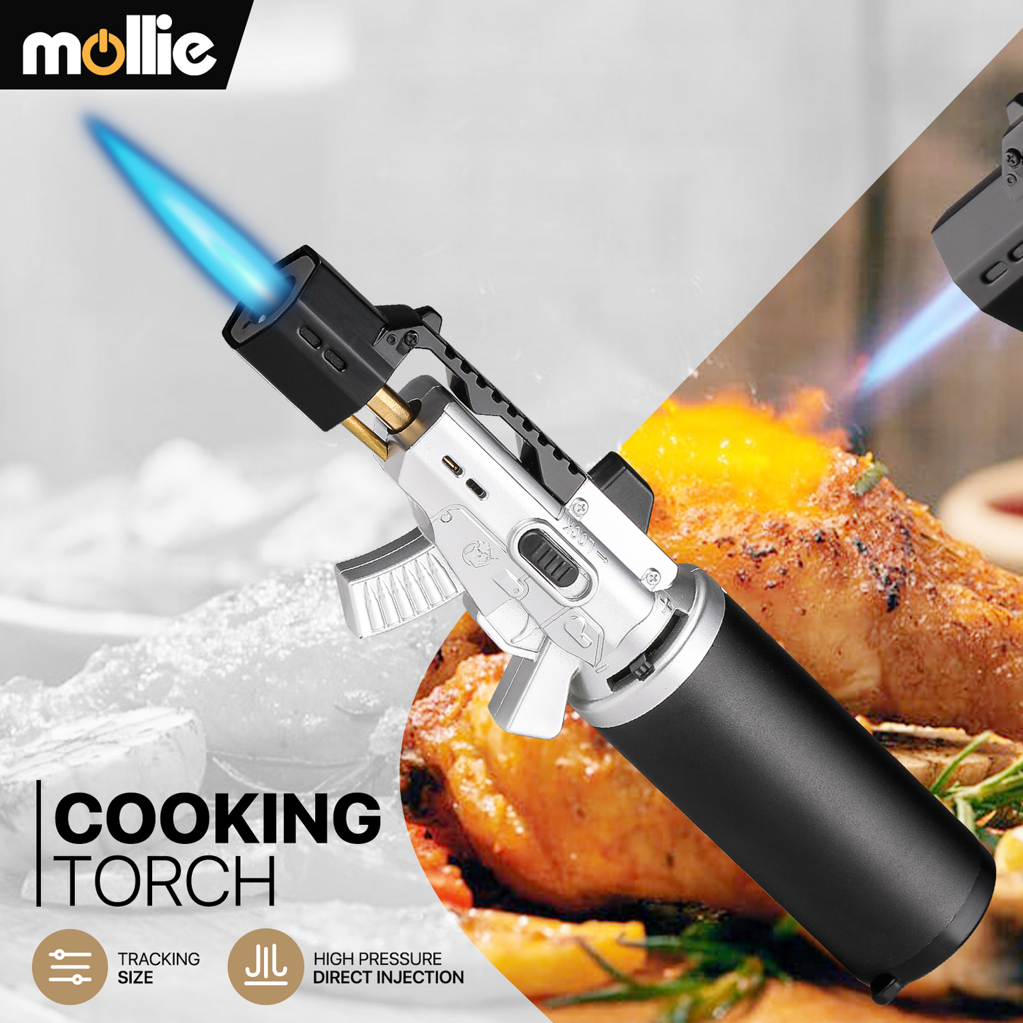 Butane Torch Lighter - Adjustable Flame Length+Safe Lock - w/Continuous Flame Mode