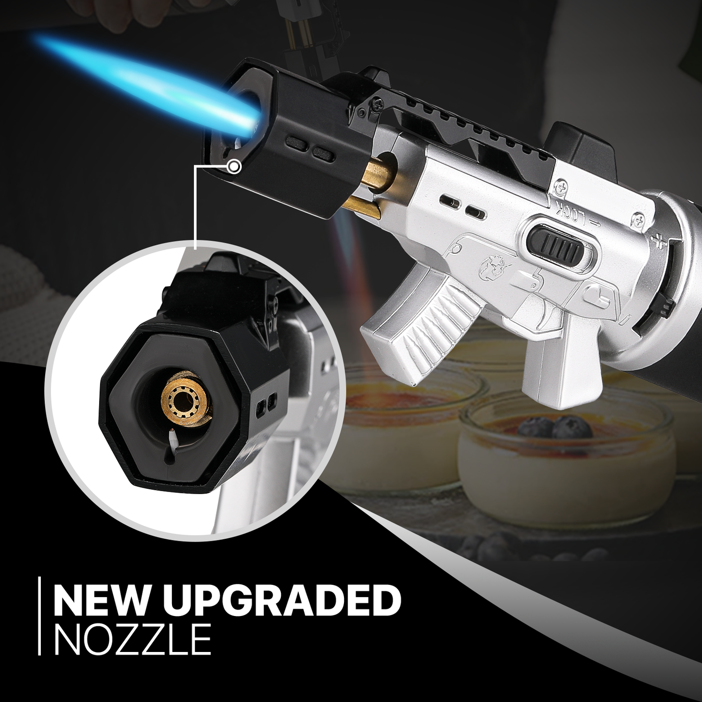 Butane Torch Lighter - Adjustable Flame Length+Safe Lock - w/Continuous Flame Mode