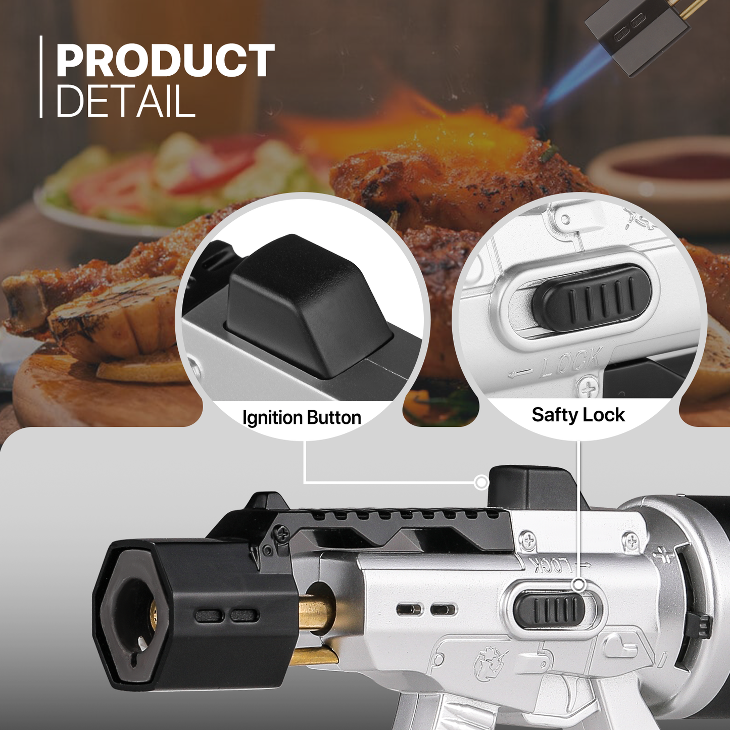 Butane Torch Lighter - Adjustable Flame Length+Safe Lock - w/Continuous Flame Mode