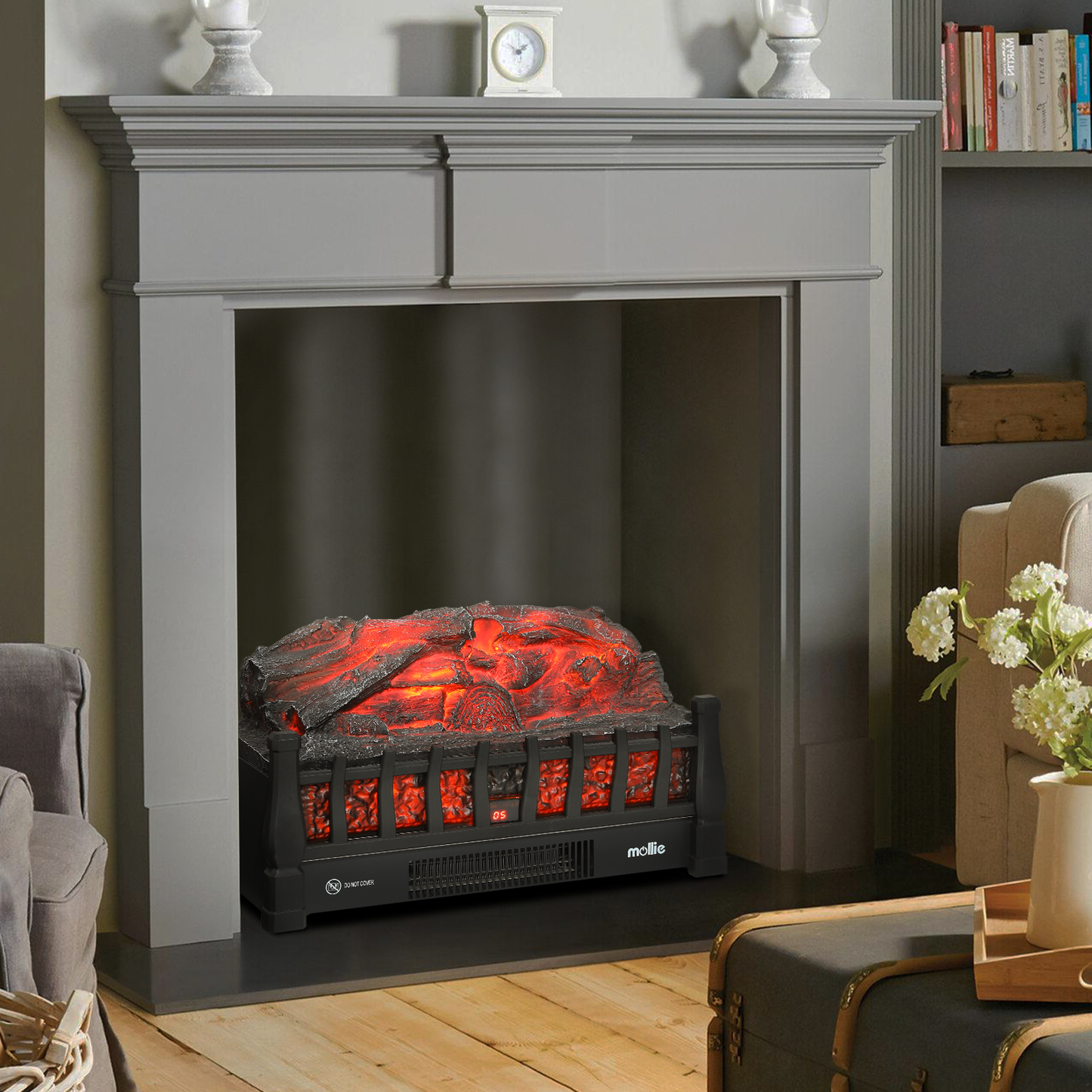 Electric Fireplace - 1500W Space Heater - Logs and Inserts - 5 Level Flame Brightness - with Remote