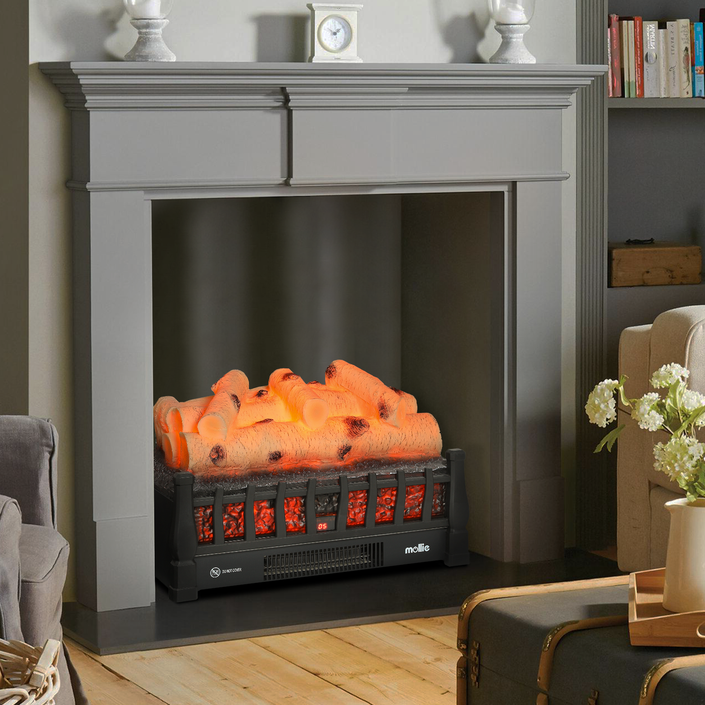 Electric Fireplace - 1500W Space Heater - Logs and Inserts - 5 Level Flame Brightness - with Remote