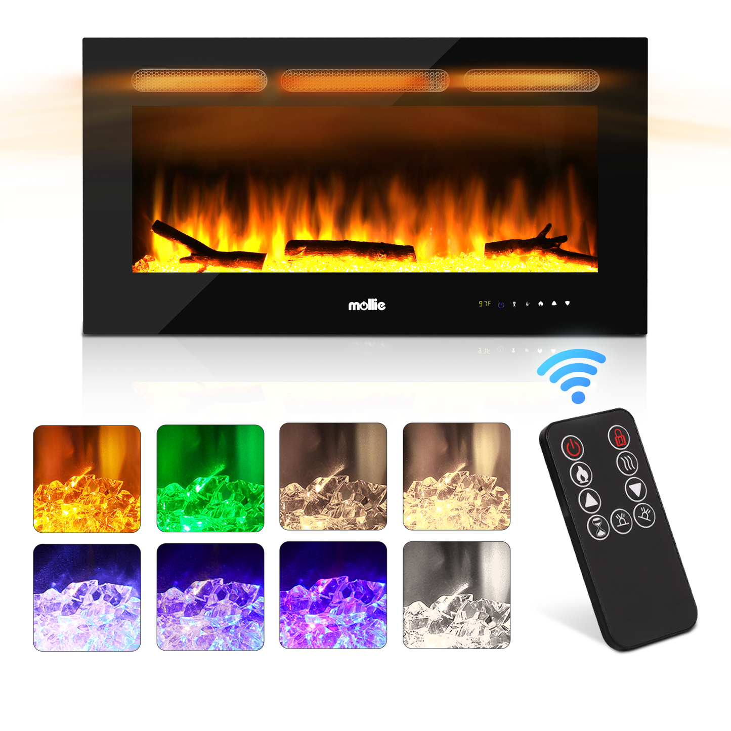 36" Wall Mounted Electric Fireplace - 1400W Space Heater - 8 Flame Colors 4 Brightness Level - with Remote