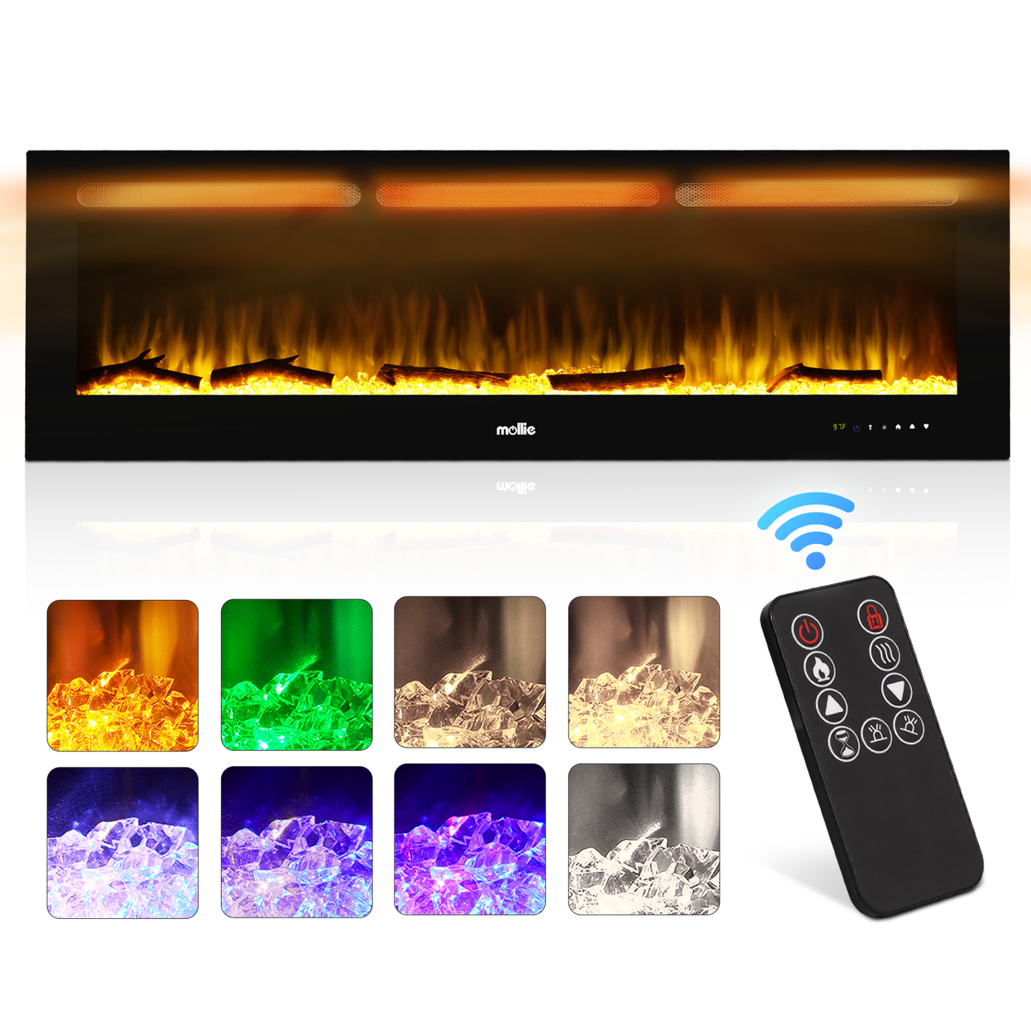 60" Wall Mounted Electric Fireplace - 1400W Space Heater - 8 Flame Colors 4 Brightness Level - with Remote