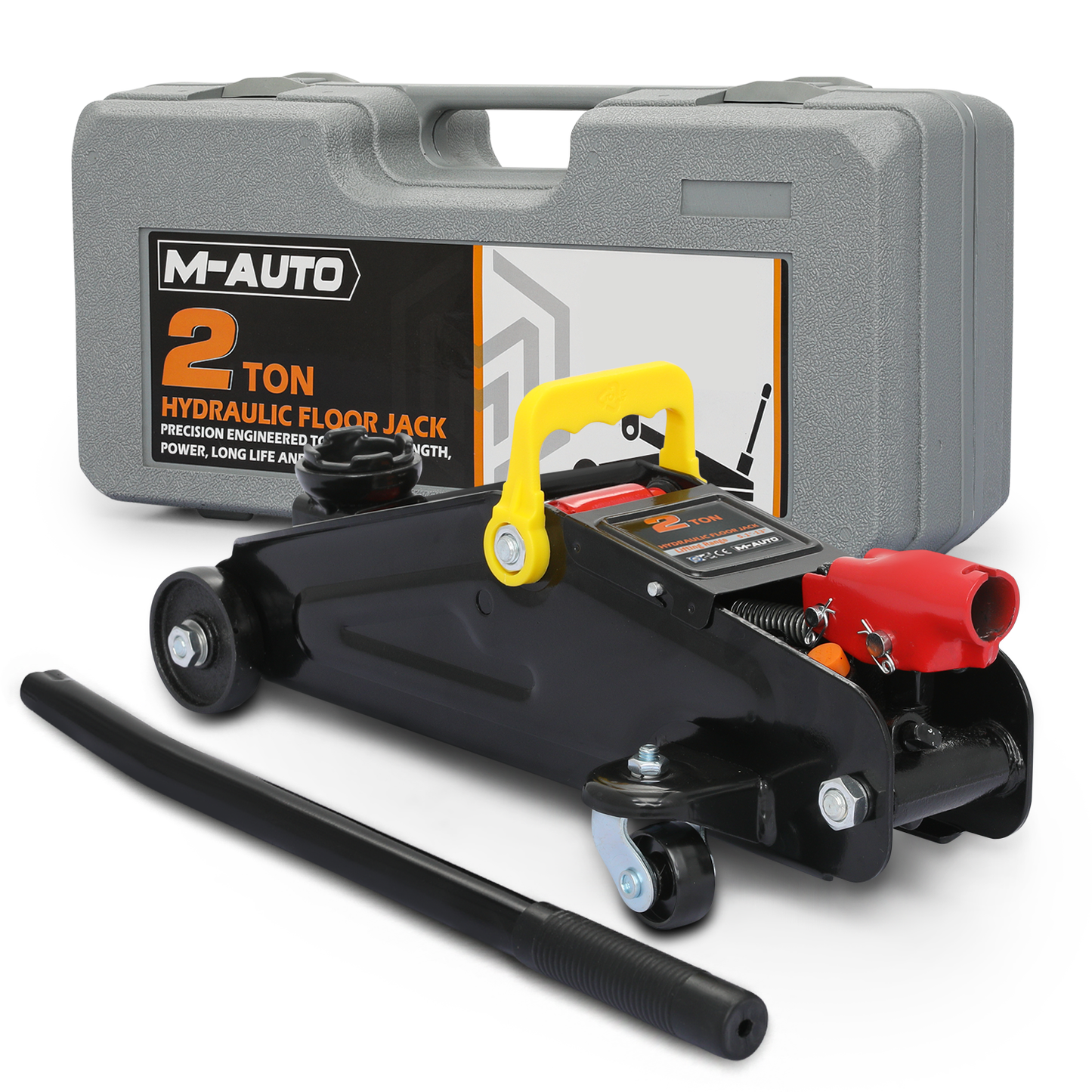 Hydraulic Floor Jack - 2 Ton Load-Bearing - Bulit-in Handle/ 4 Wheels - w/ Case