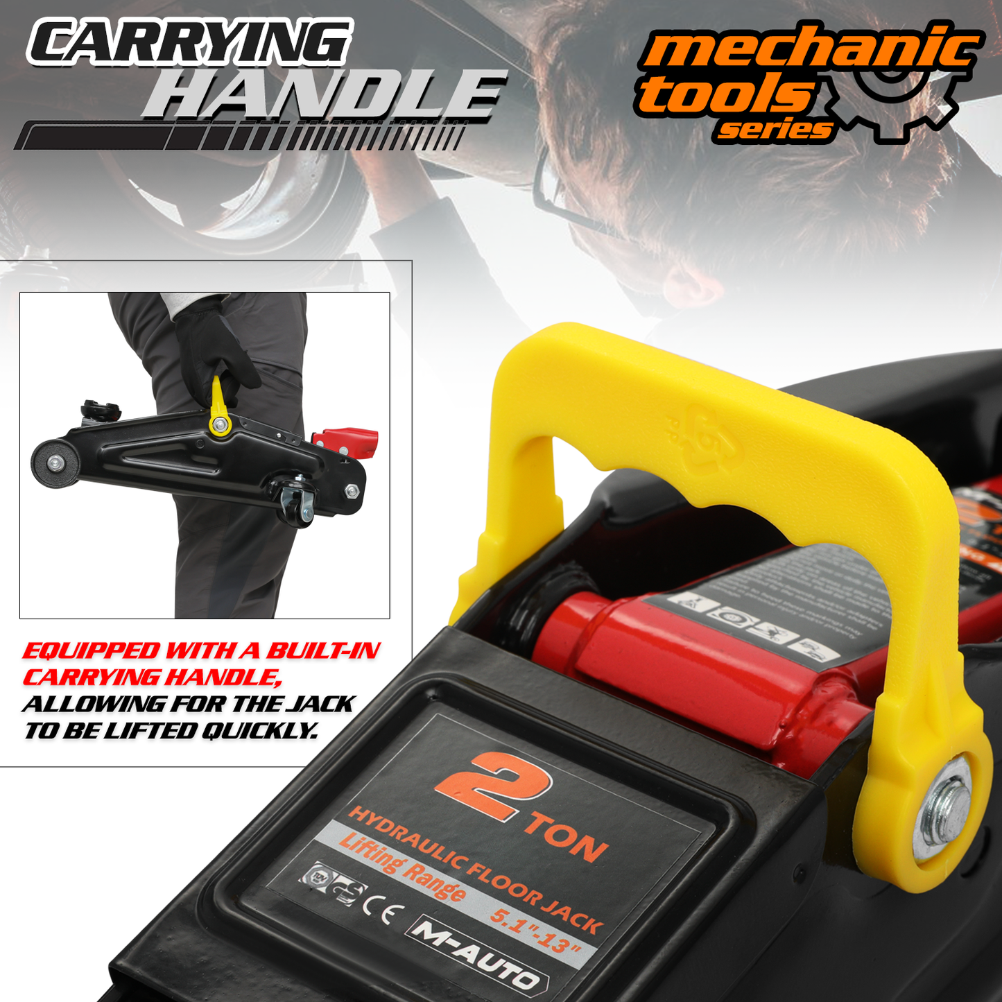Hydraulic Floor Jack Set - 2 Ton Load-Bearing - 1 Floor Jack, 2 Jack Stands