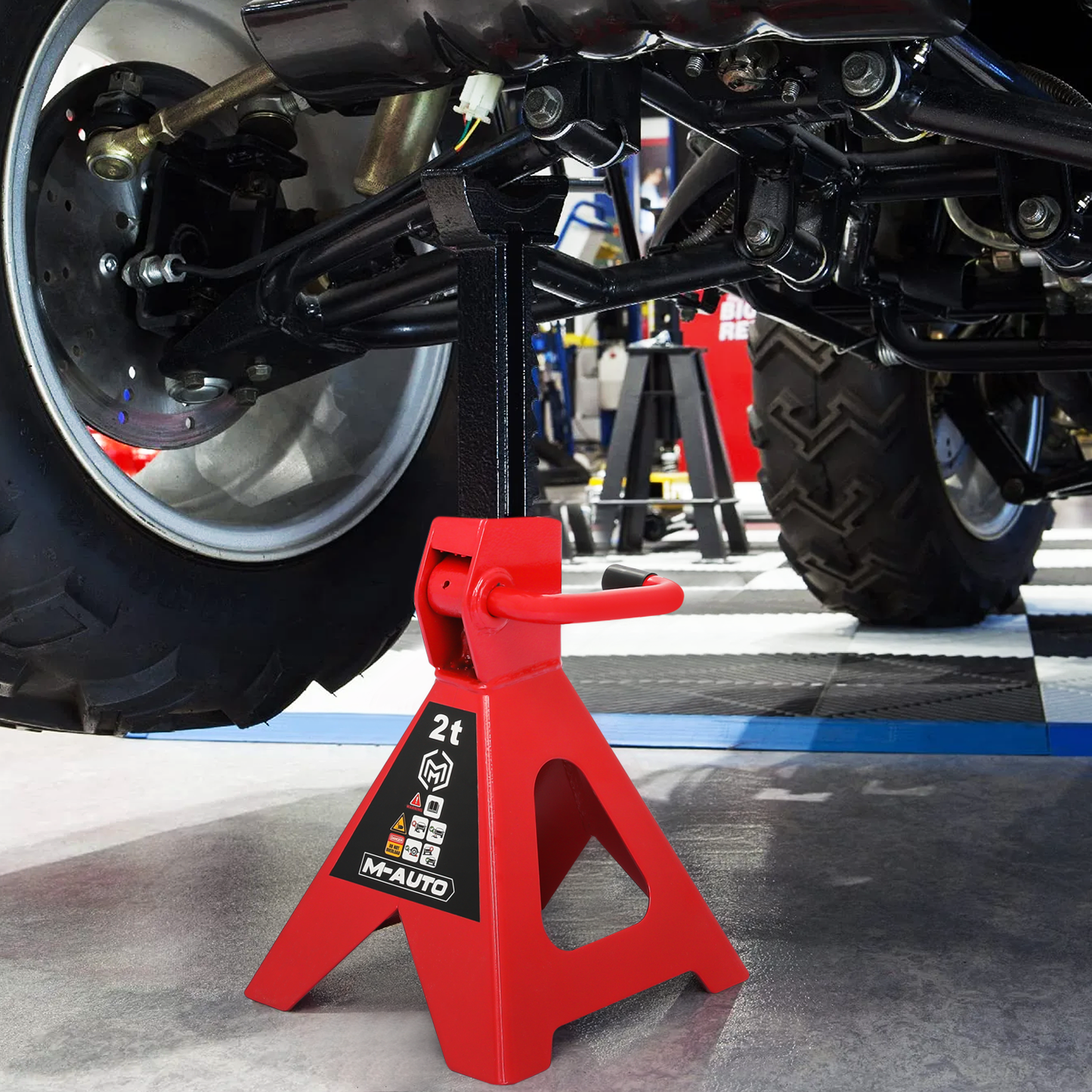 Hydraulic Floor Jack Set - 2 Ton Load-Bearing - 1 Floor Jack, 2 Jack Stands