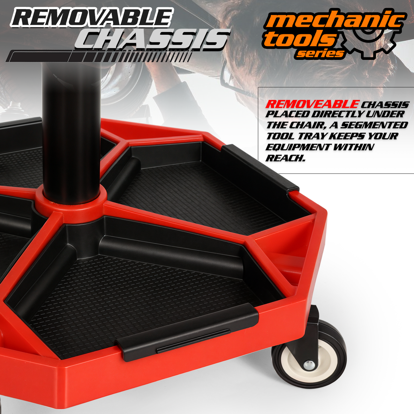 Roller Seat - Round - 16.5-22 in. Adjustable Height - Built-in Tray - Black/Red
