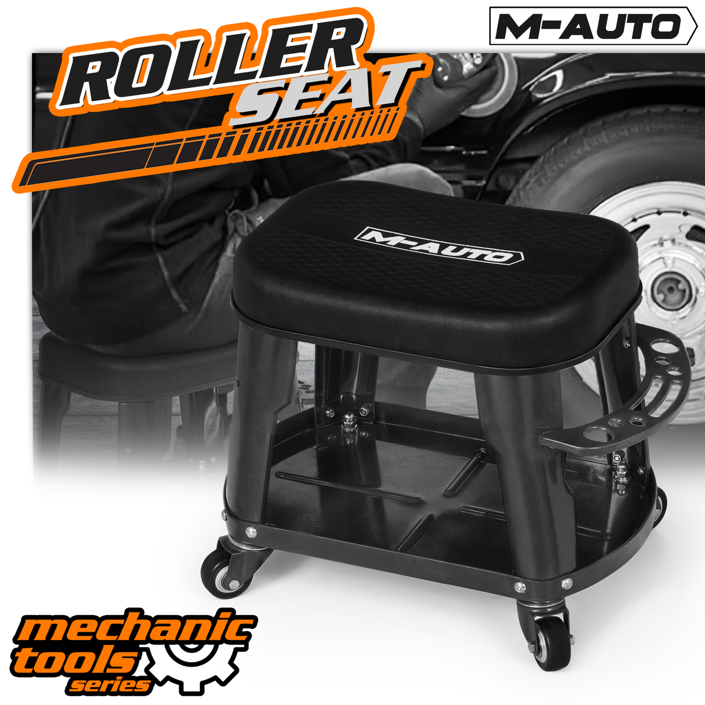 Roller Seat - Rectangular -17 in. L 10.5 in. W 13.5 in. H - Built-in Tray - Black