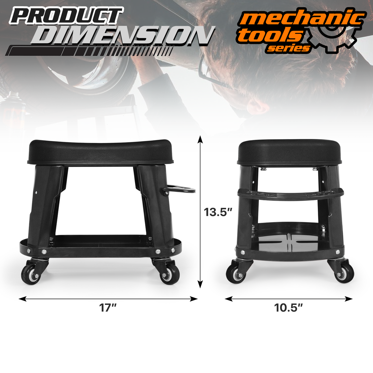 Roller Seat - Rectangular -17 in. L 10.5 in. W 13.5 in. H - Built-in Tray - Black