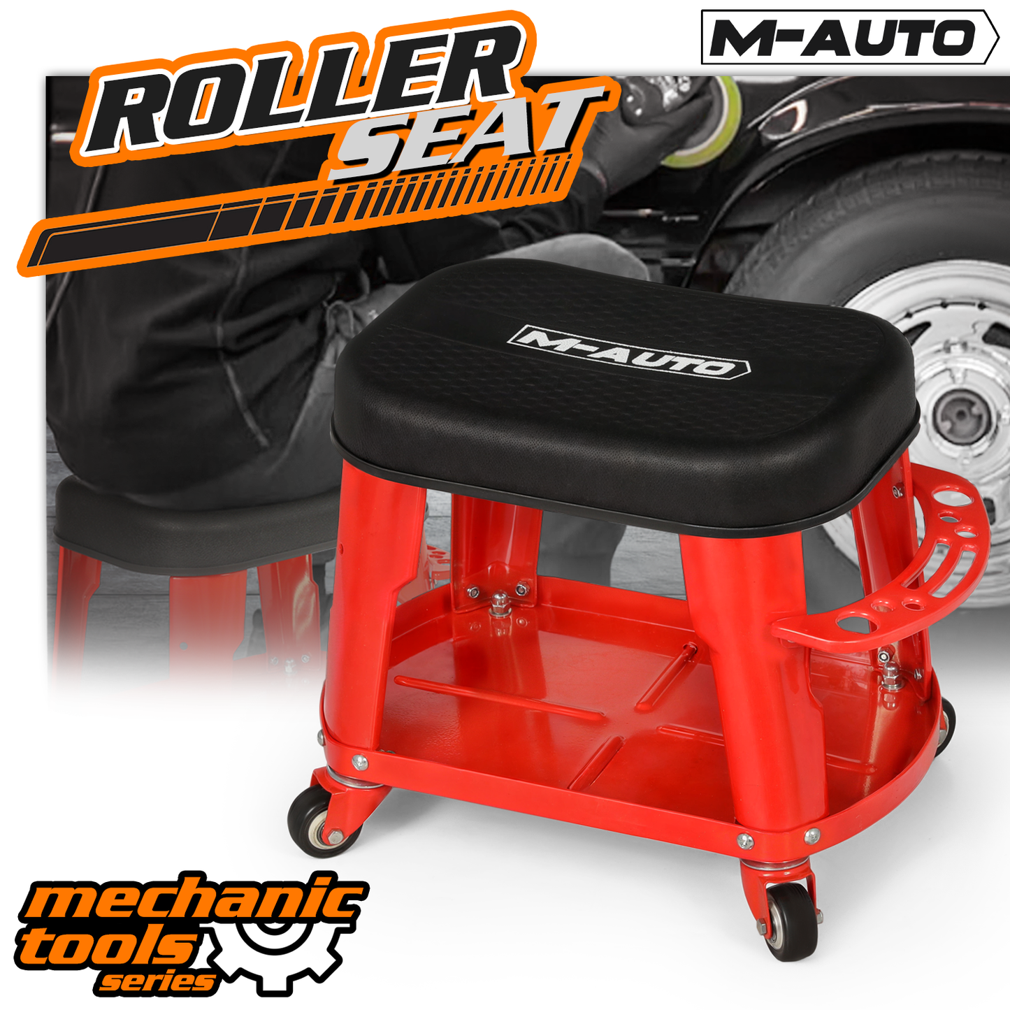Roller Seat - Rectangular -17 in. L 10.5 in. W 13.5 in. H - Built-in Tray - Black/Red