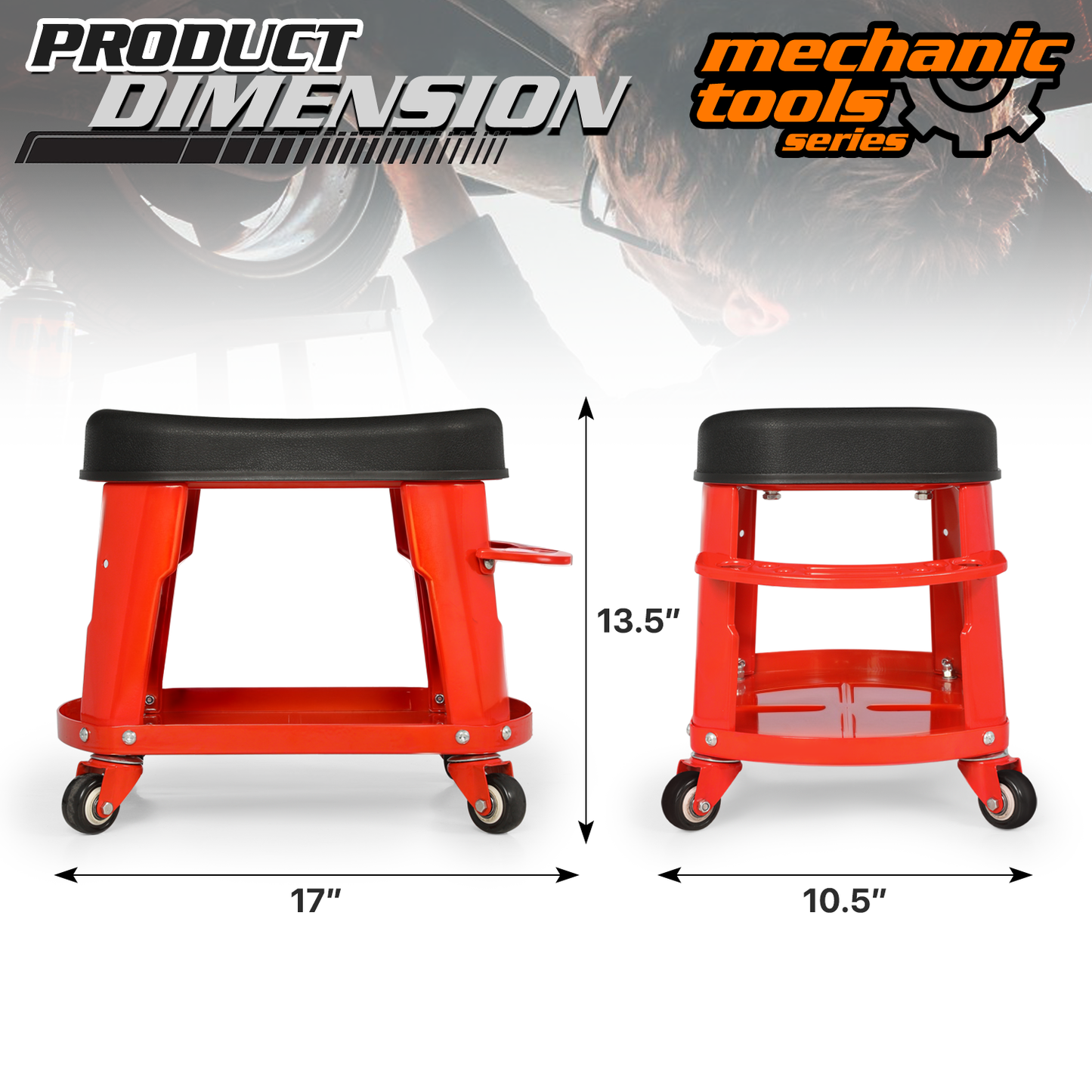 Roller Seat - Rectangular -17 in. L 10.5 in. W 13.5 in. H - Built-in Tray - Black/Red