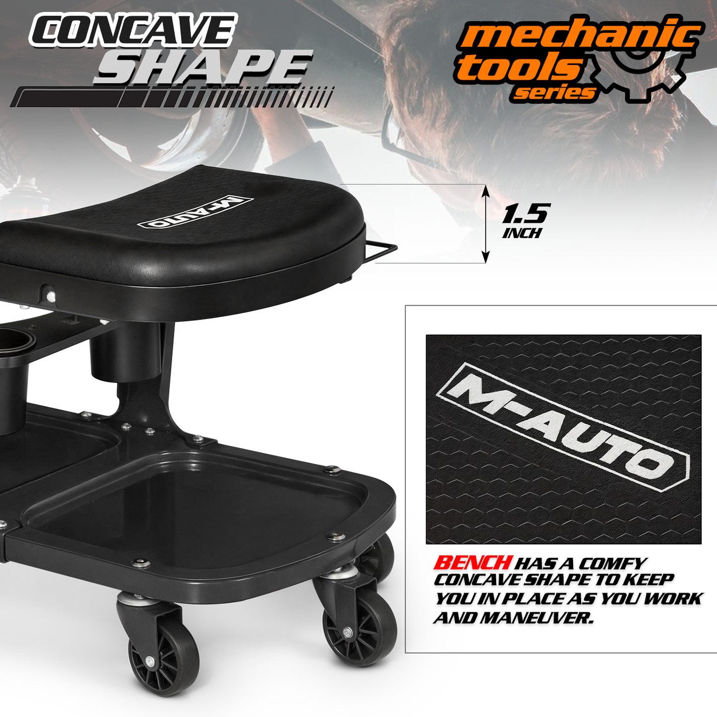 Roller Seat - Rectangular - 26.5 in. L 14.5 in. W 17.5 in. H - Built-in Tray - Black