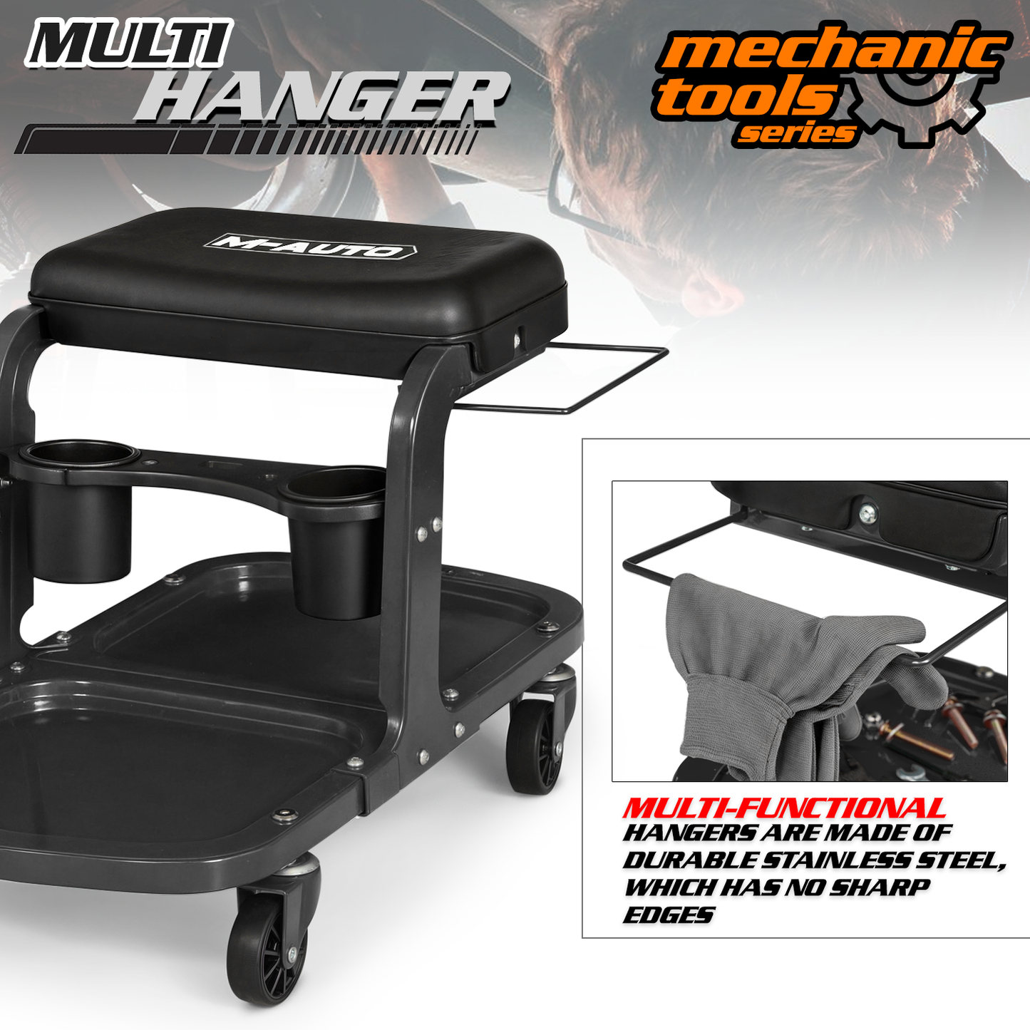 Roller Seat - Rectangular - 26.5 in. L 14.5 in. W 17.5 in. H - Built-in Tray - Black