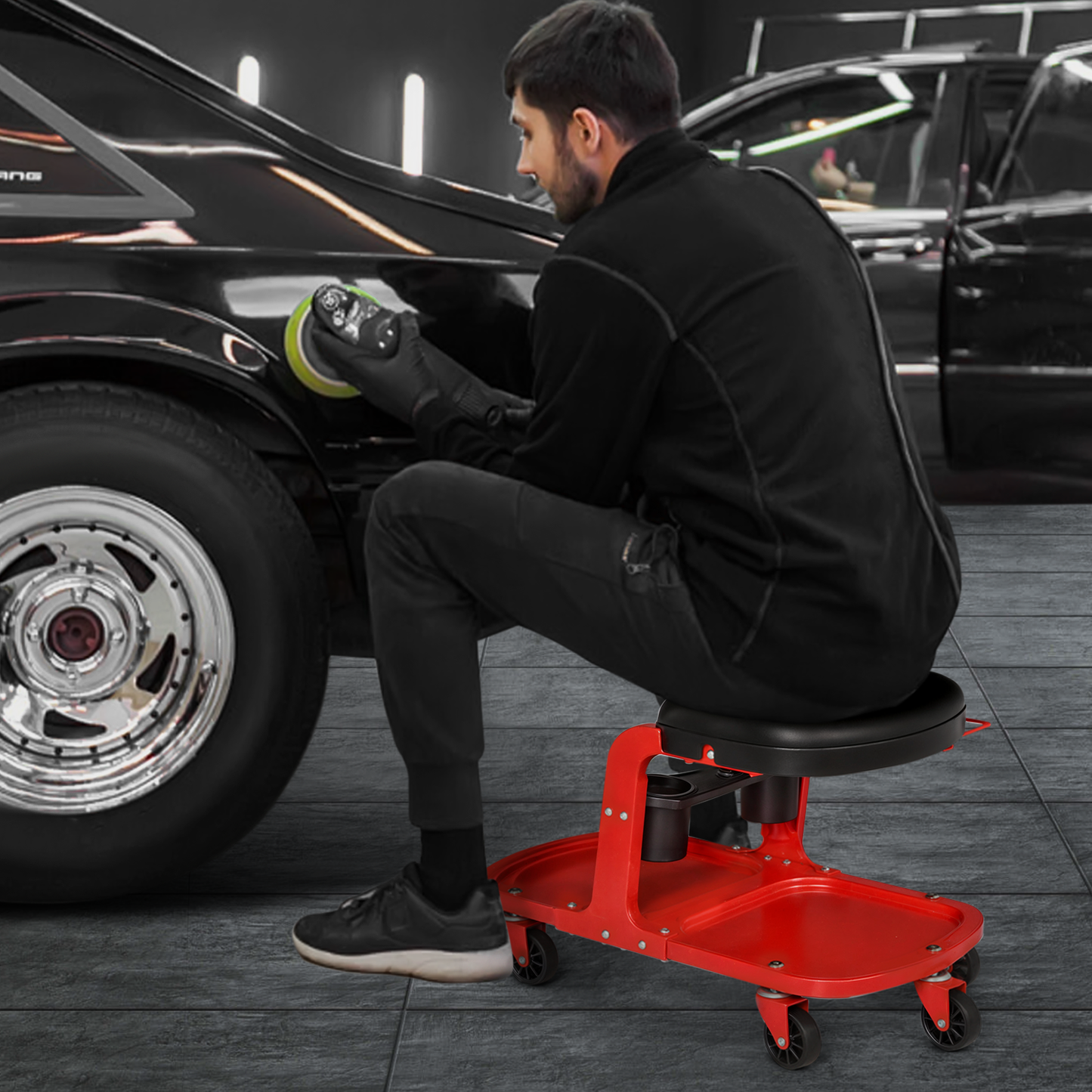 Roller Seat - Rectangular - 26.5 in. L 14.5 in. W 17.5 in. H - Built-in Tray - Black/Red