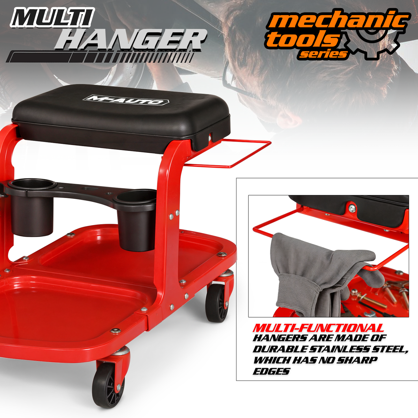 Roller Seat - Rectangular - 26.5 in. L 14.5 in. W 17.5 in. H - Built-in Tray - Black/Red