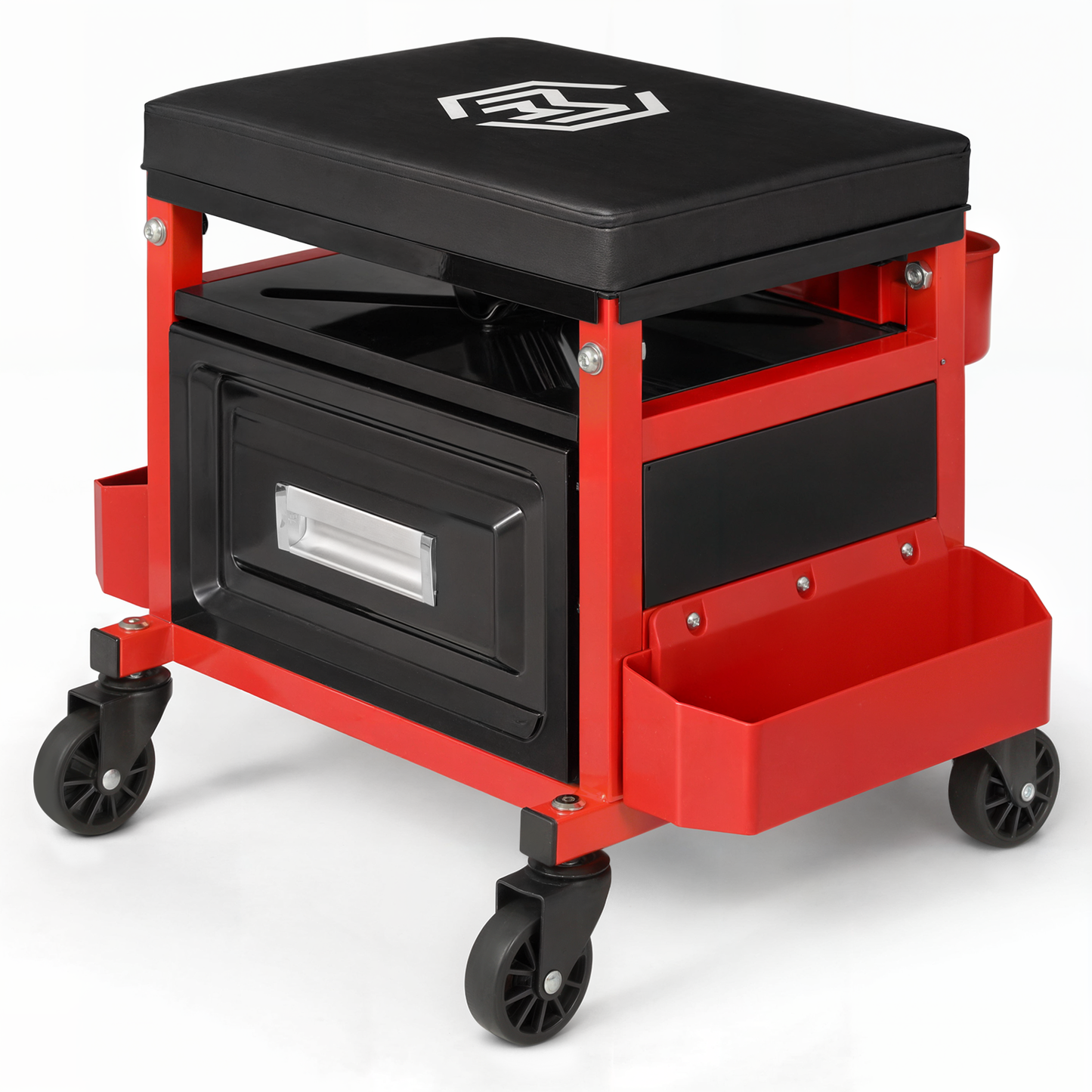 Roller Seat - Rectangular - 23.5 in. L 14.5 in. W 16 in. H - 3 Built-in Tray/1 Drawer - Black/Red
