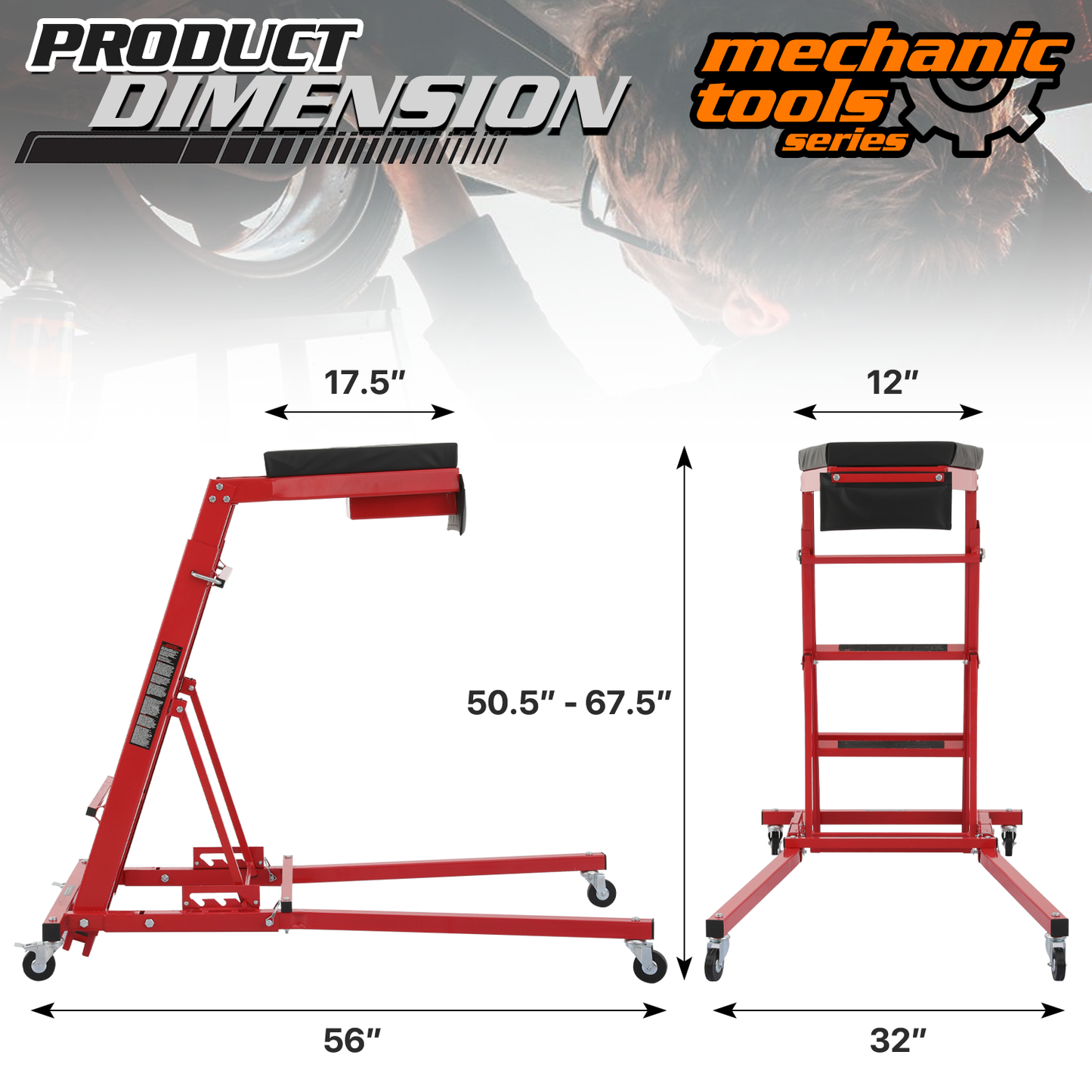 50.5''-67.5'' Height Adjustable Top Side Creeper