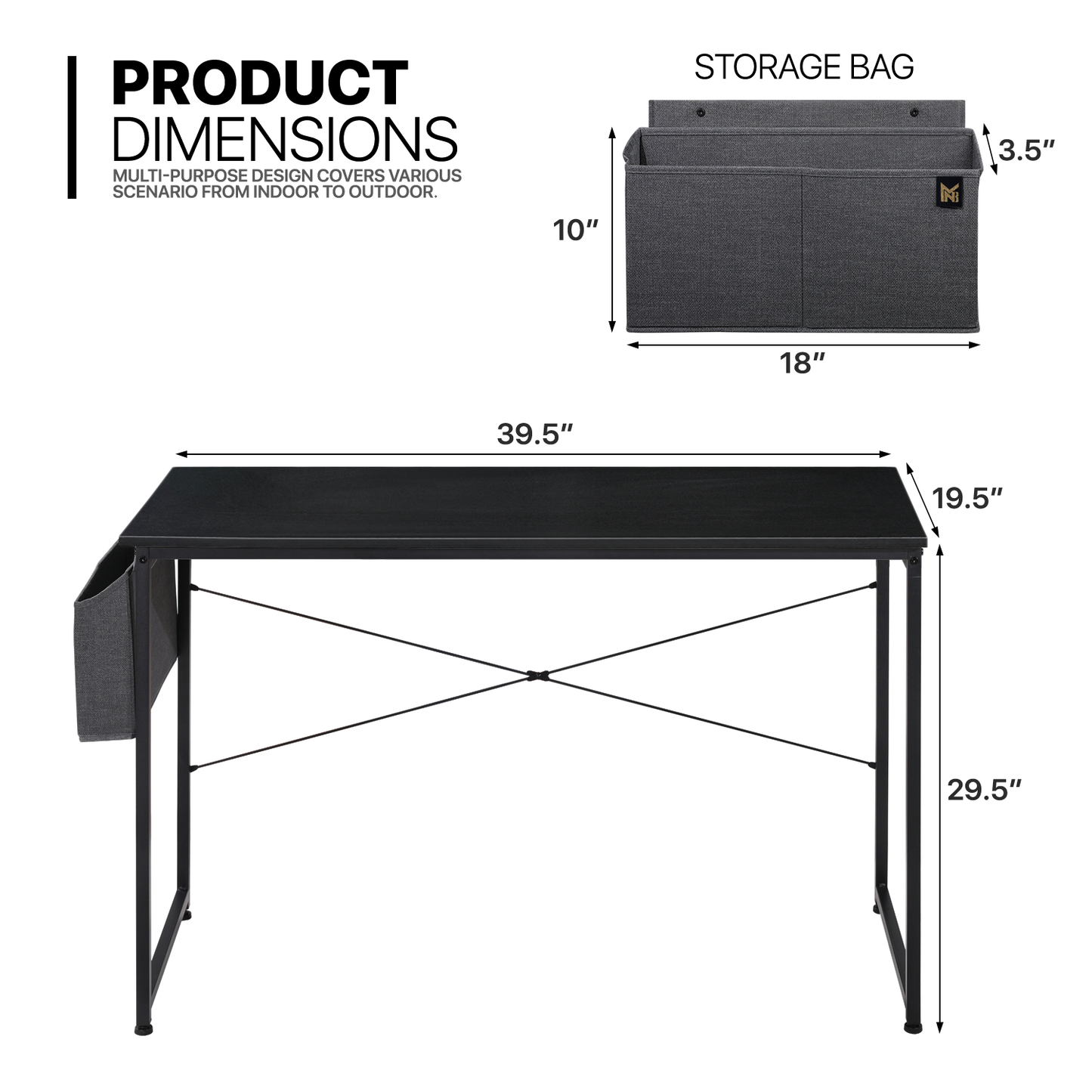 Black Willow Wood Computer Desk (Various sizes) - with Storage Bag
