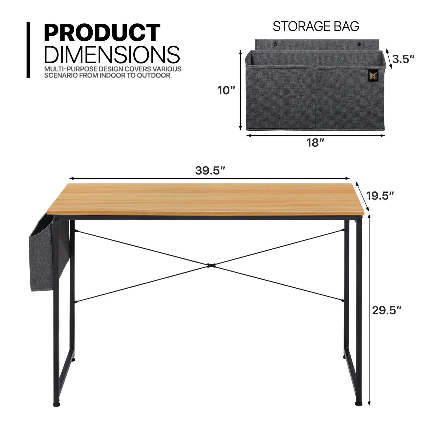 Light Walnut Wood Computer Desk (Various sizes) - with Storage Bag