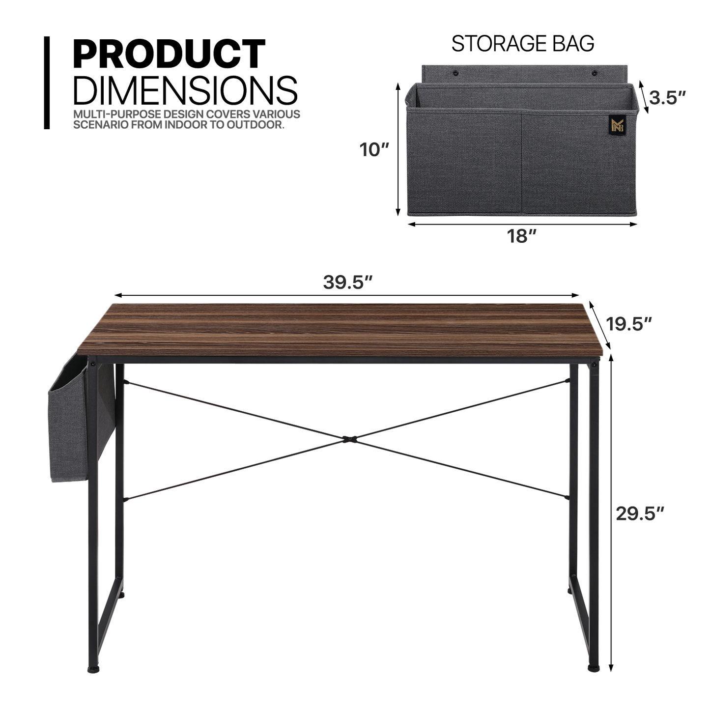 Walnut Wood Computer Desk (Various sizes) - with Storage Bag