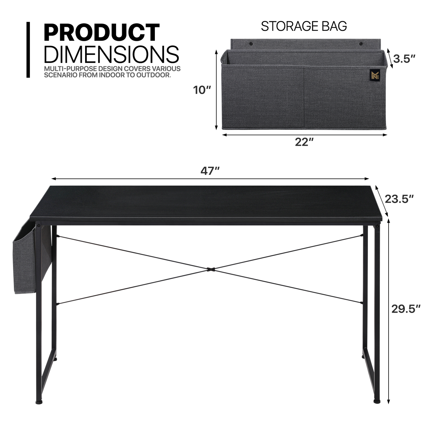 Black Willow Wood Computer Desk (Various sizes) - with Storage Bag