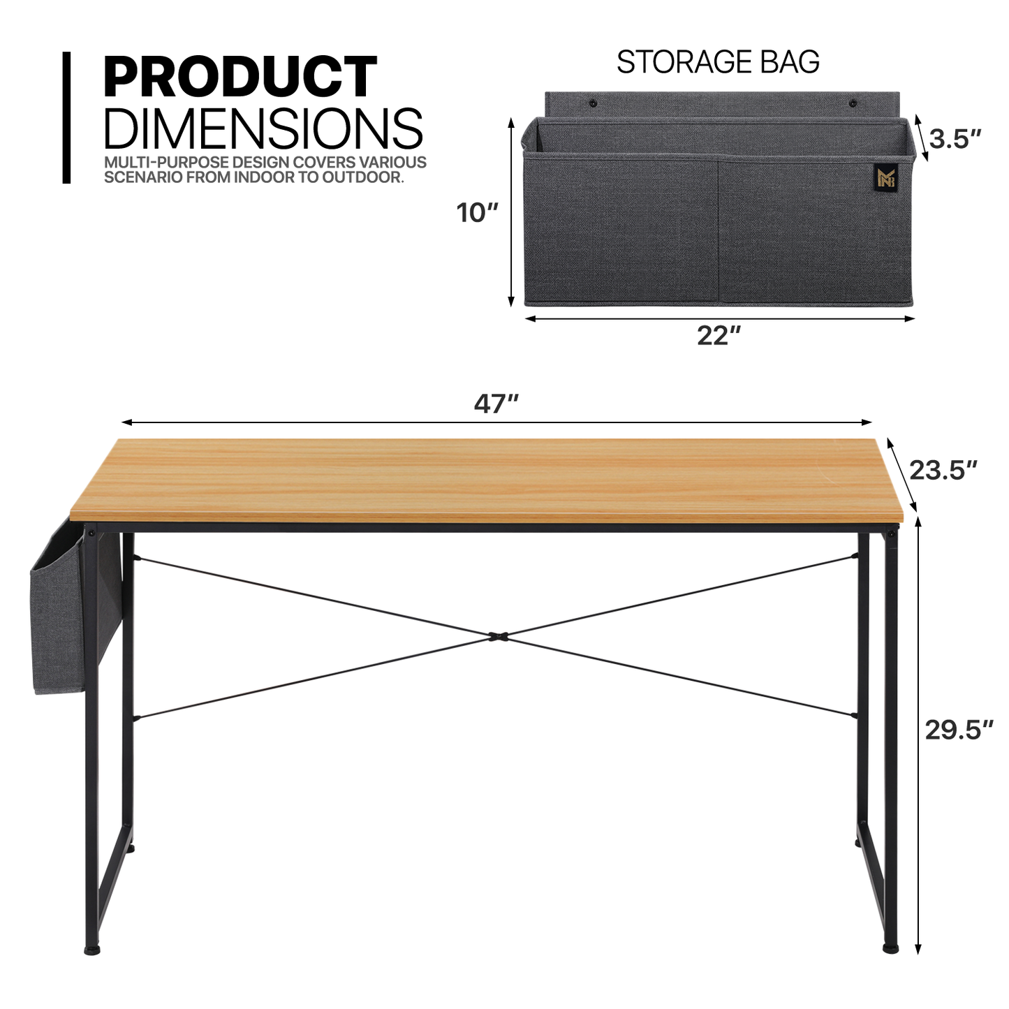 Light Walnut Wood Computer Desk (Various sizes) - with Storage Bag