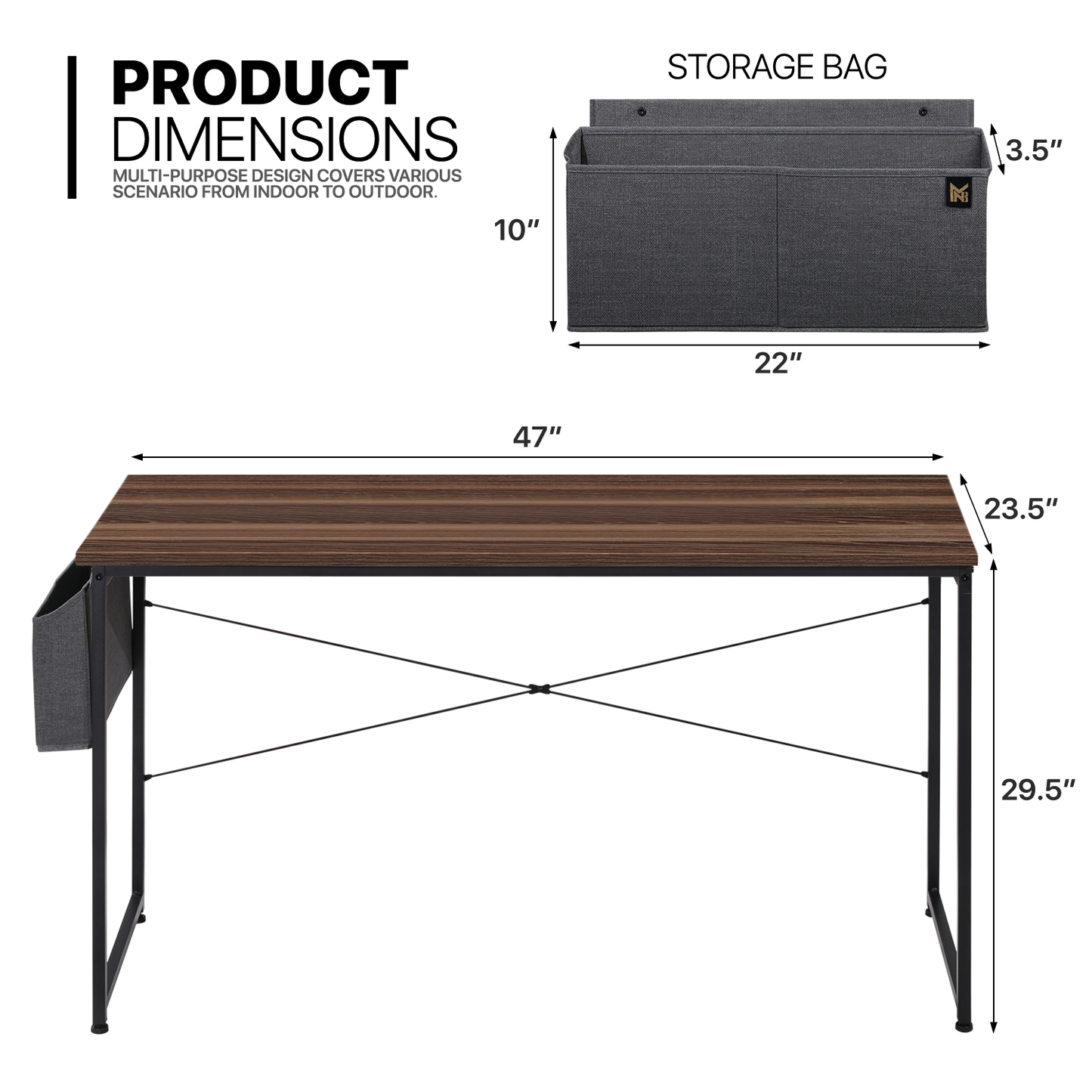 Walnut Wood Computer Desk (Various sizes) - with Storage Bag