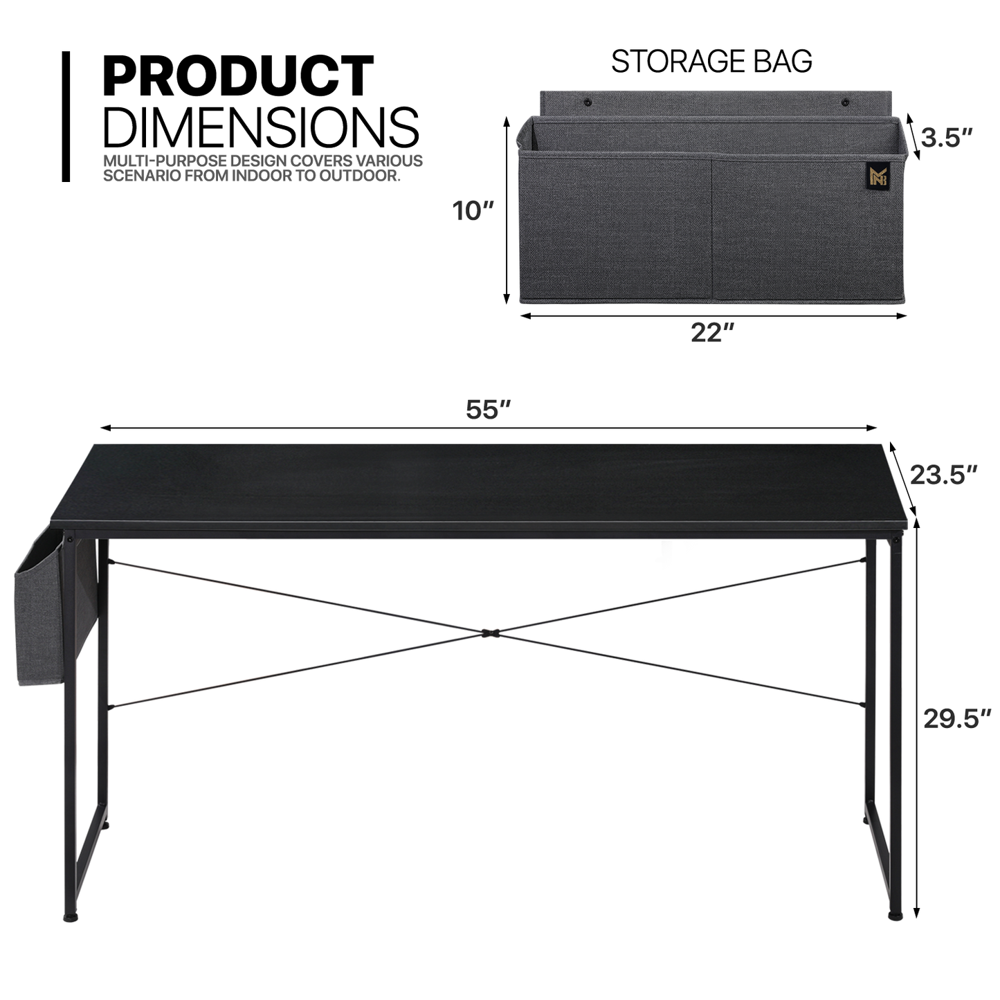 Black Willow Wood Computer Desk (Various sizes) - with Storage Bag