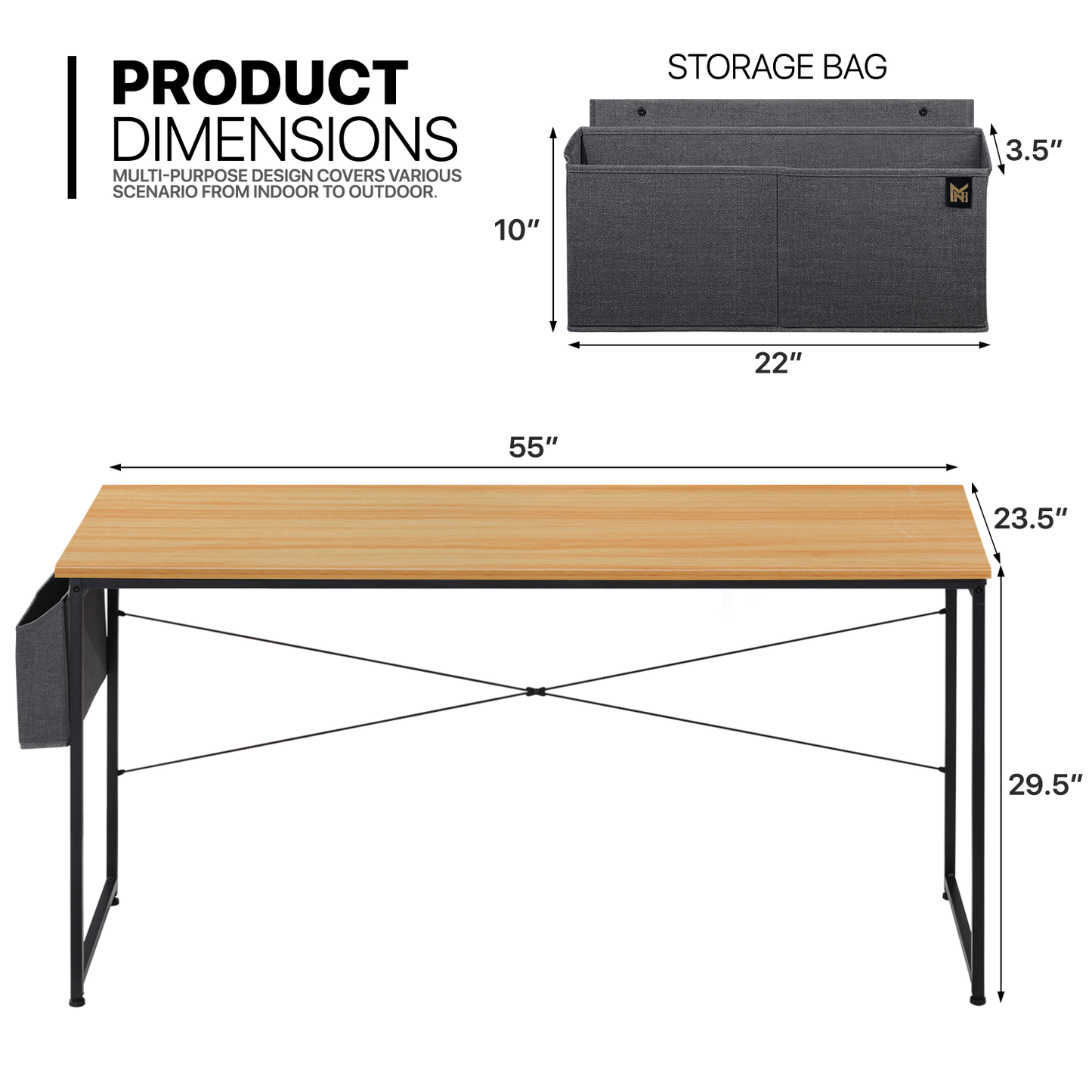 Light Walnut Wood Computer Desk (Various sizes) - with Storage Bag