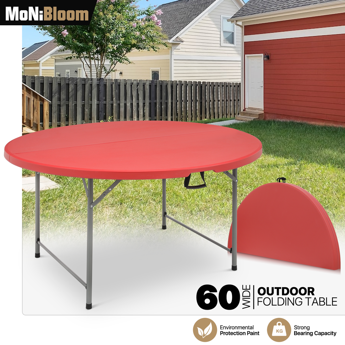 Folding Portable Round Plastic Table - Length 48"/54"/60"/66"