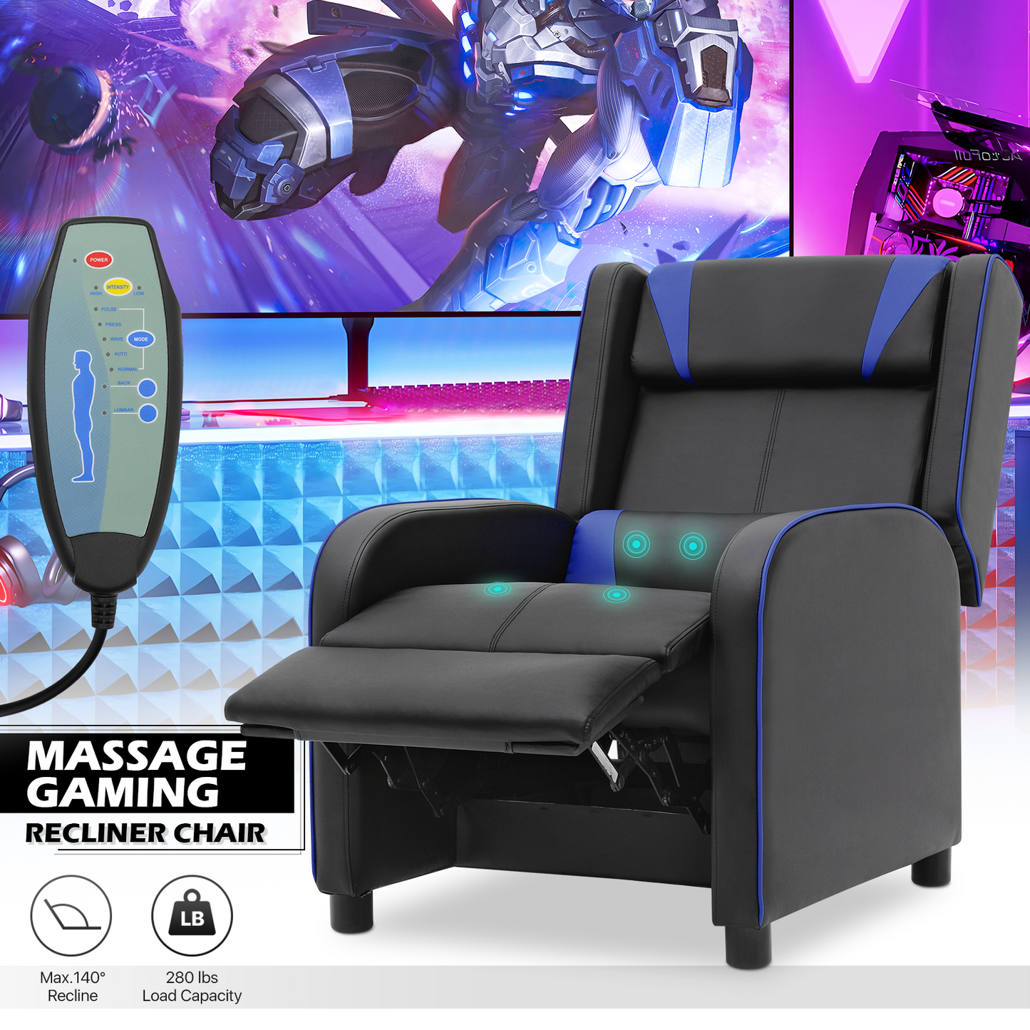 Massage Single Sofa - Reclinable Gaming Chair - PU Leather Seat