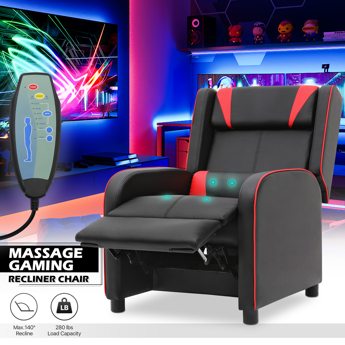 Massage Single Sofa - Reclinable Gaming Chair - PU Leather Seat