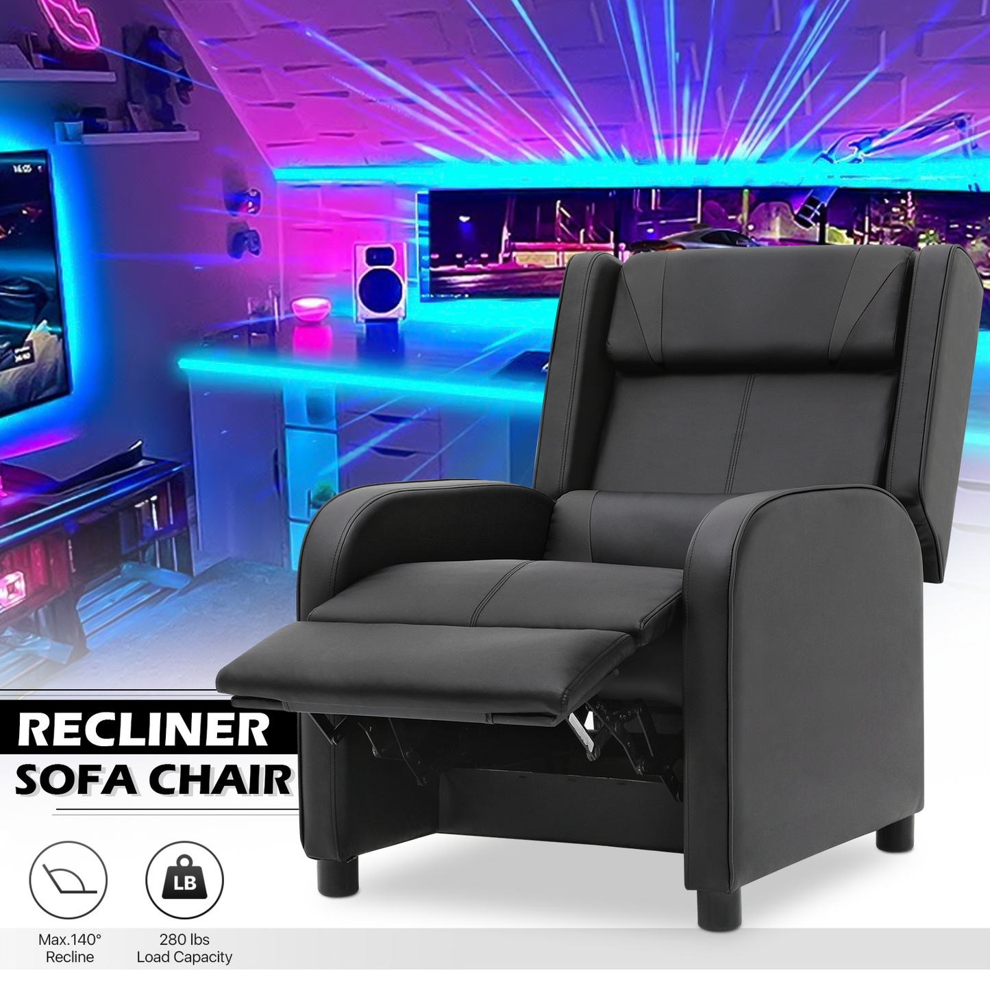 Single Sofa - Reclinable Gaming Chair - PU Leather Seat