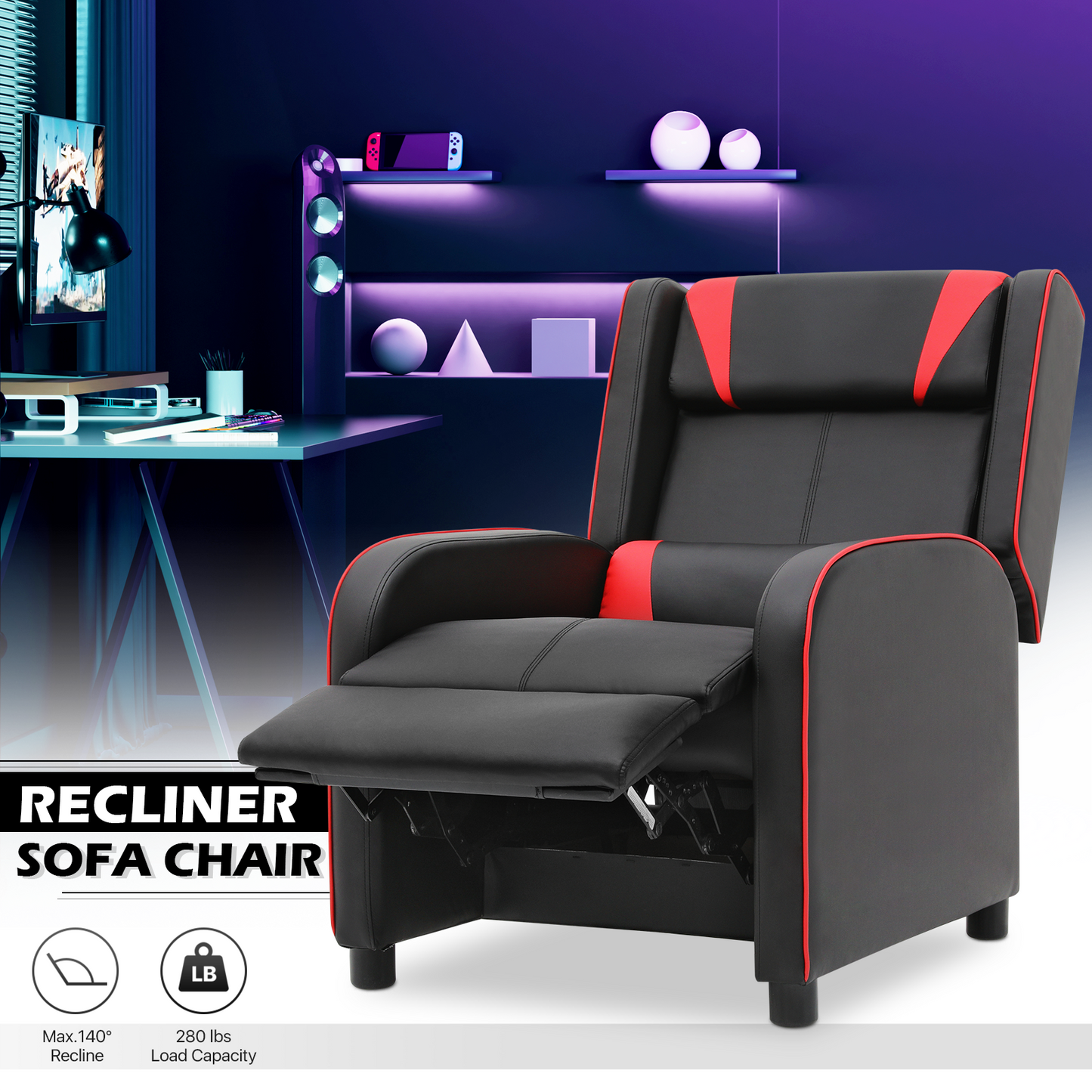 Single Sofa - Reclinable Gaming Chair - PU Leather Seat