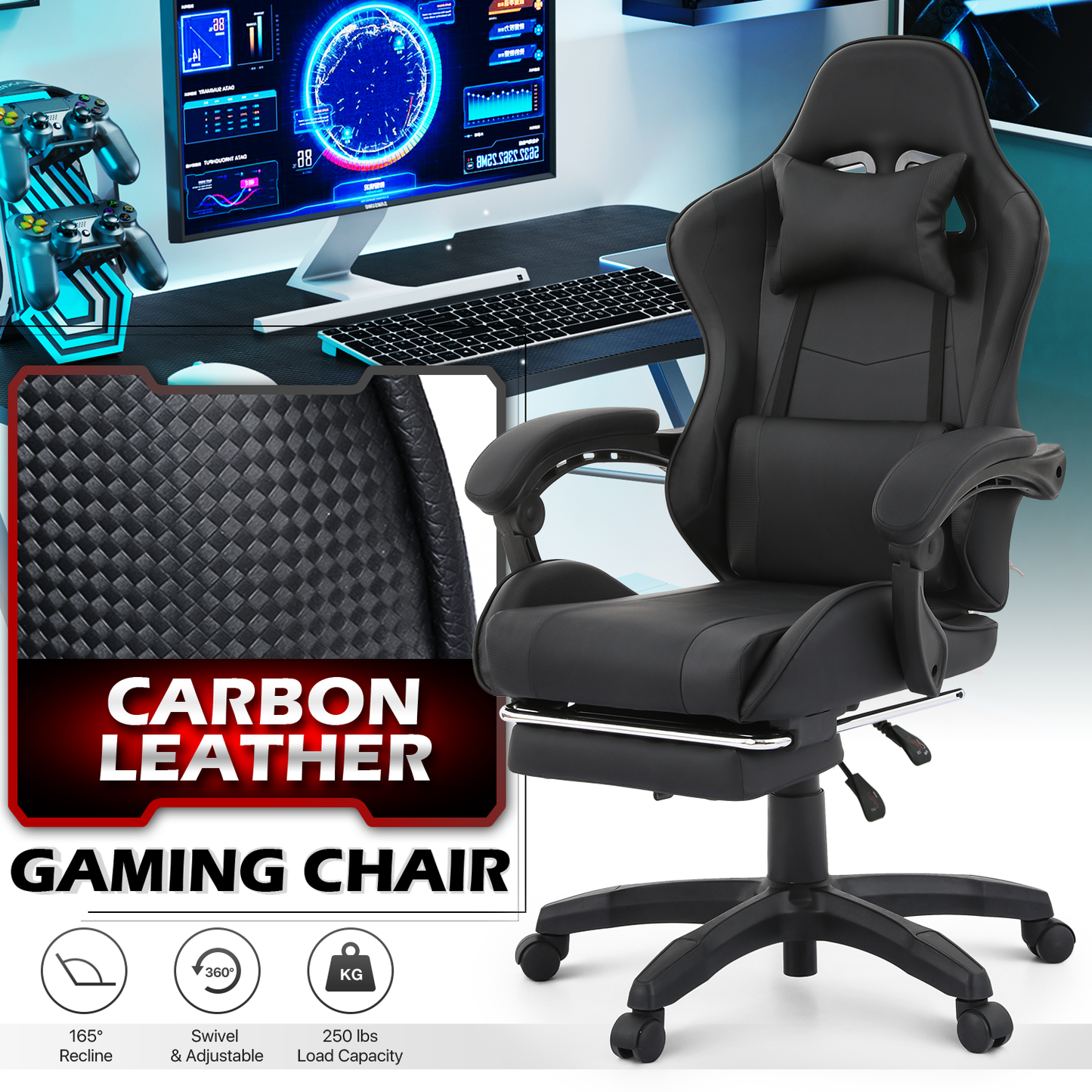Reclinable Gaming Chair w/Footrest #001