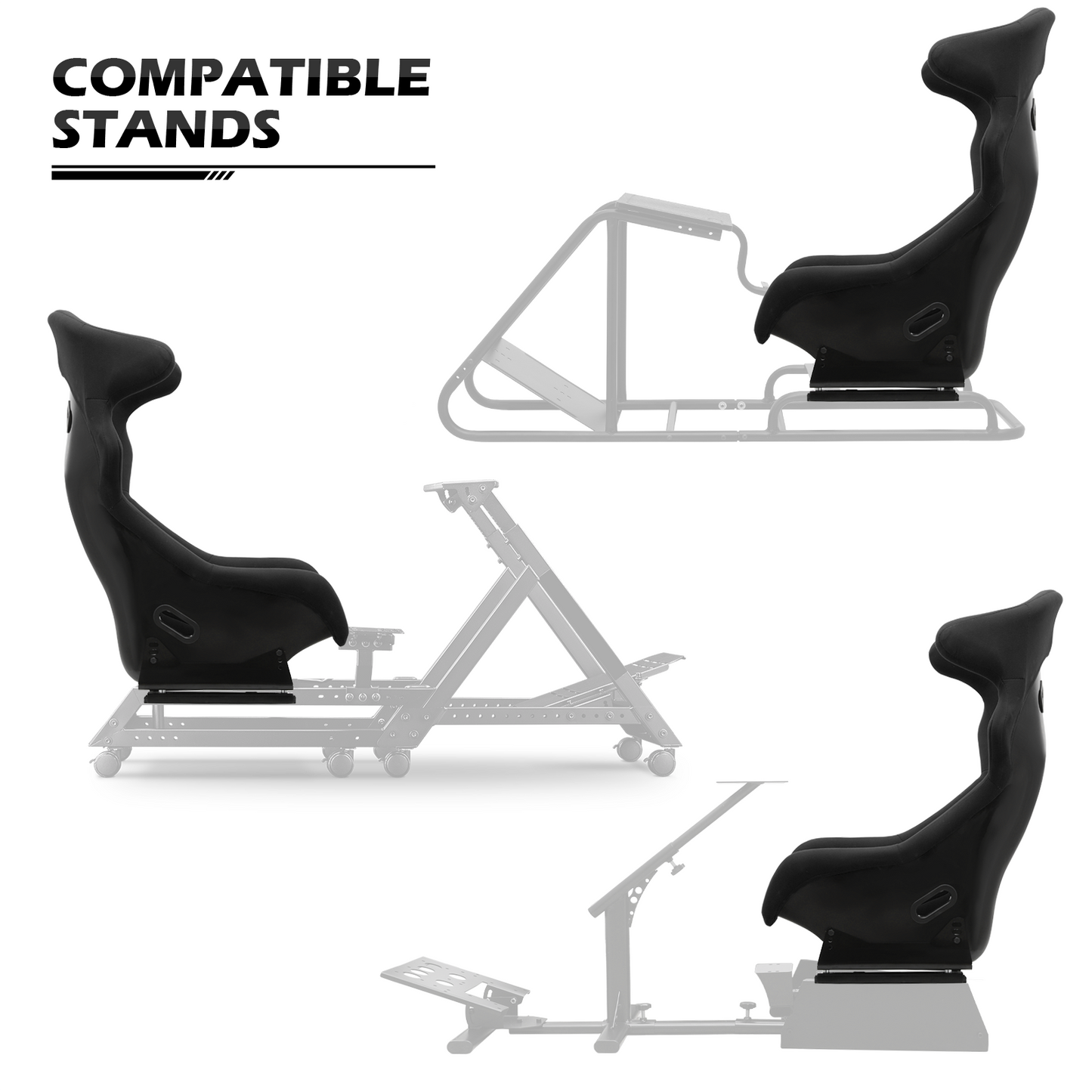 PU leather Gaming Bucket Seat - Black - For Racing Simulator