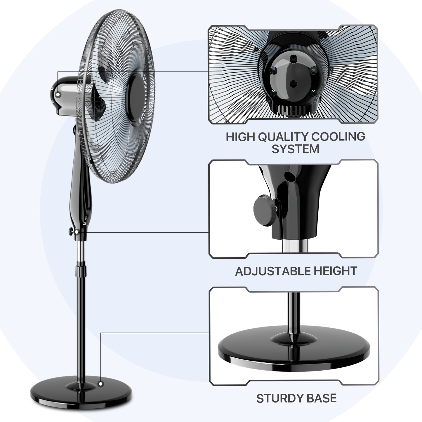 Tilting Stand fan 3 Speed - Adjustable 43" to 53" Height