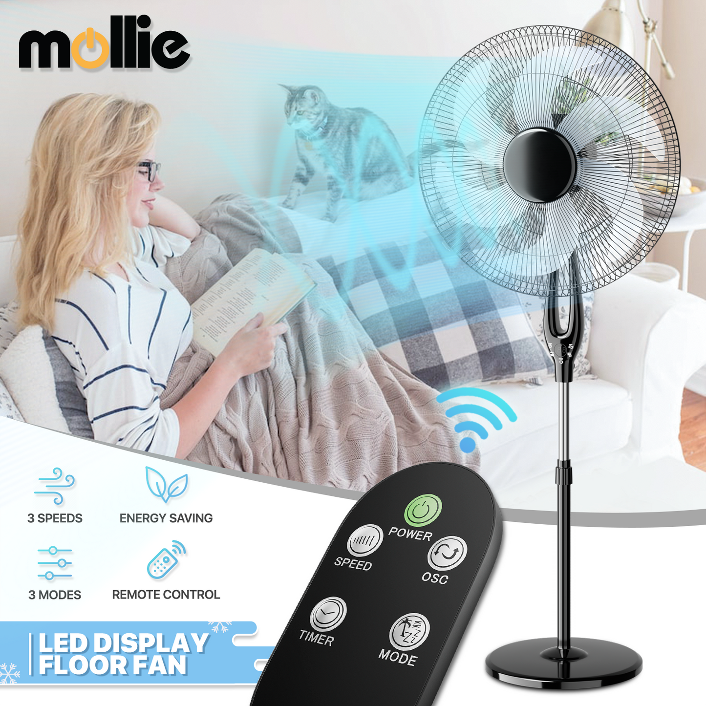 Tilting Stand fan 3 Speed - Adjustable 43" to 53" Height